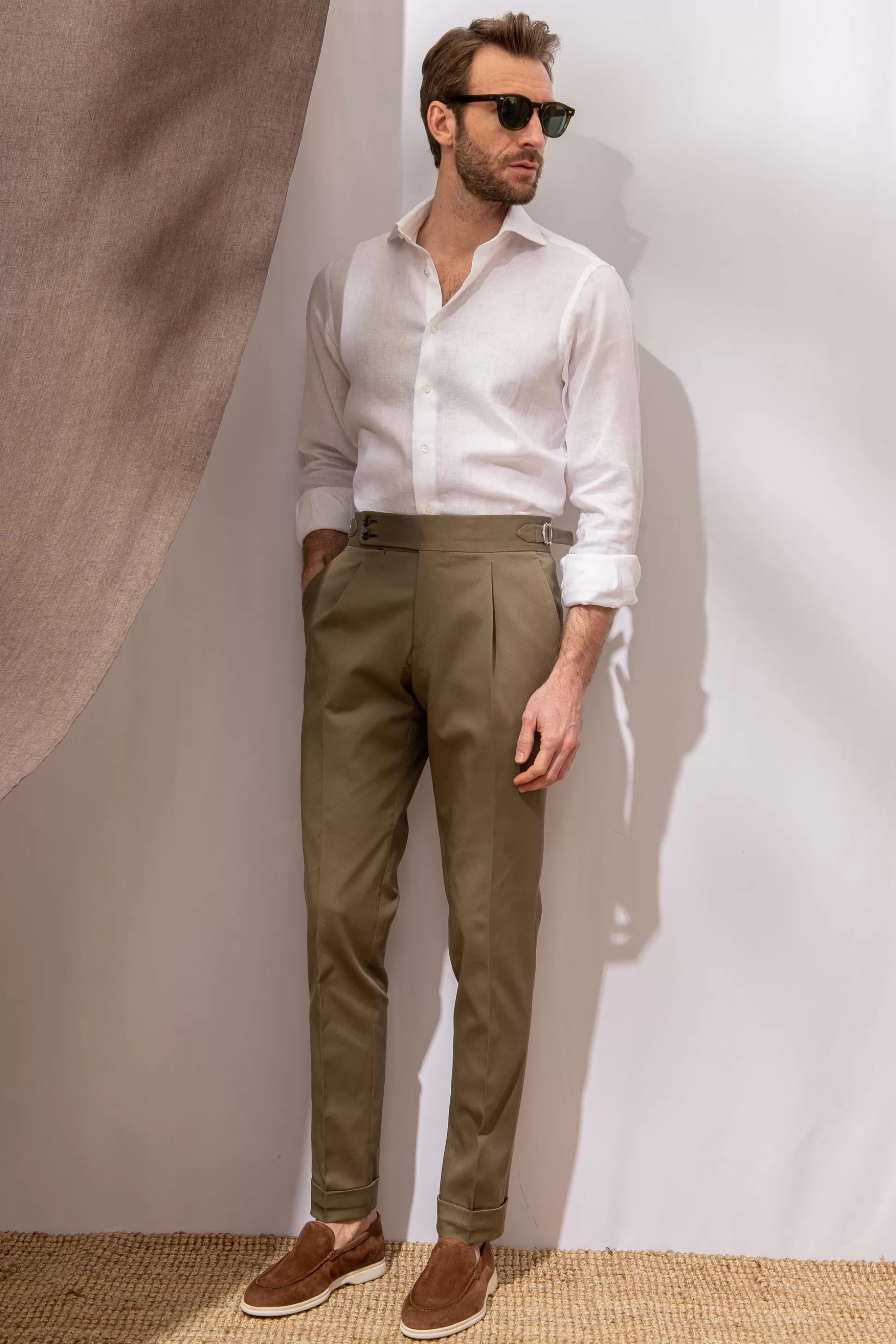 Kaki Cotton Trousers "Soragna Capsule Collection" - Made In Italy | Pini Parma Discount