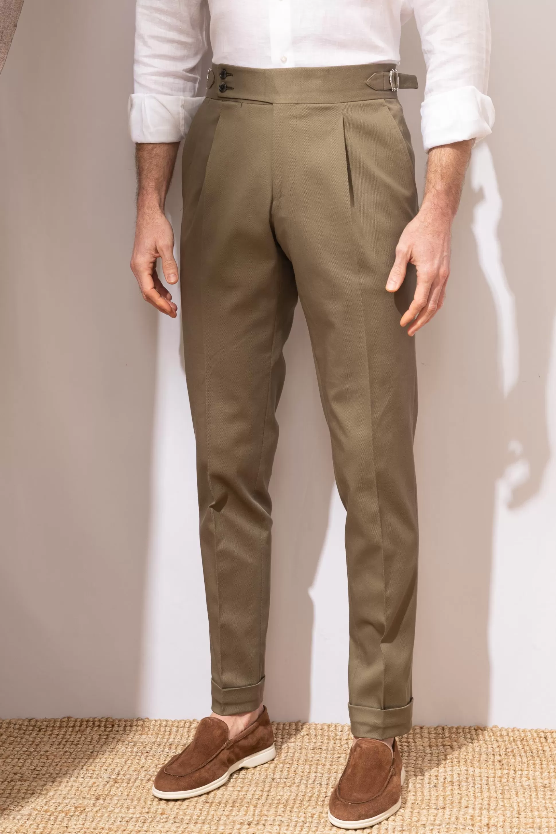 Kaki Cotton Trousers "Soragna Capsule Collection" - Made In Italy | Pini Parma Discount