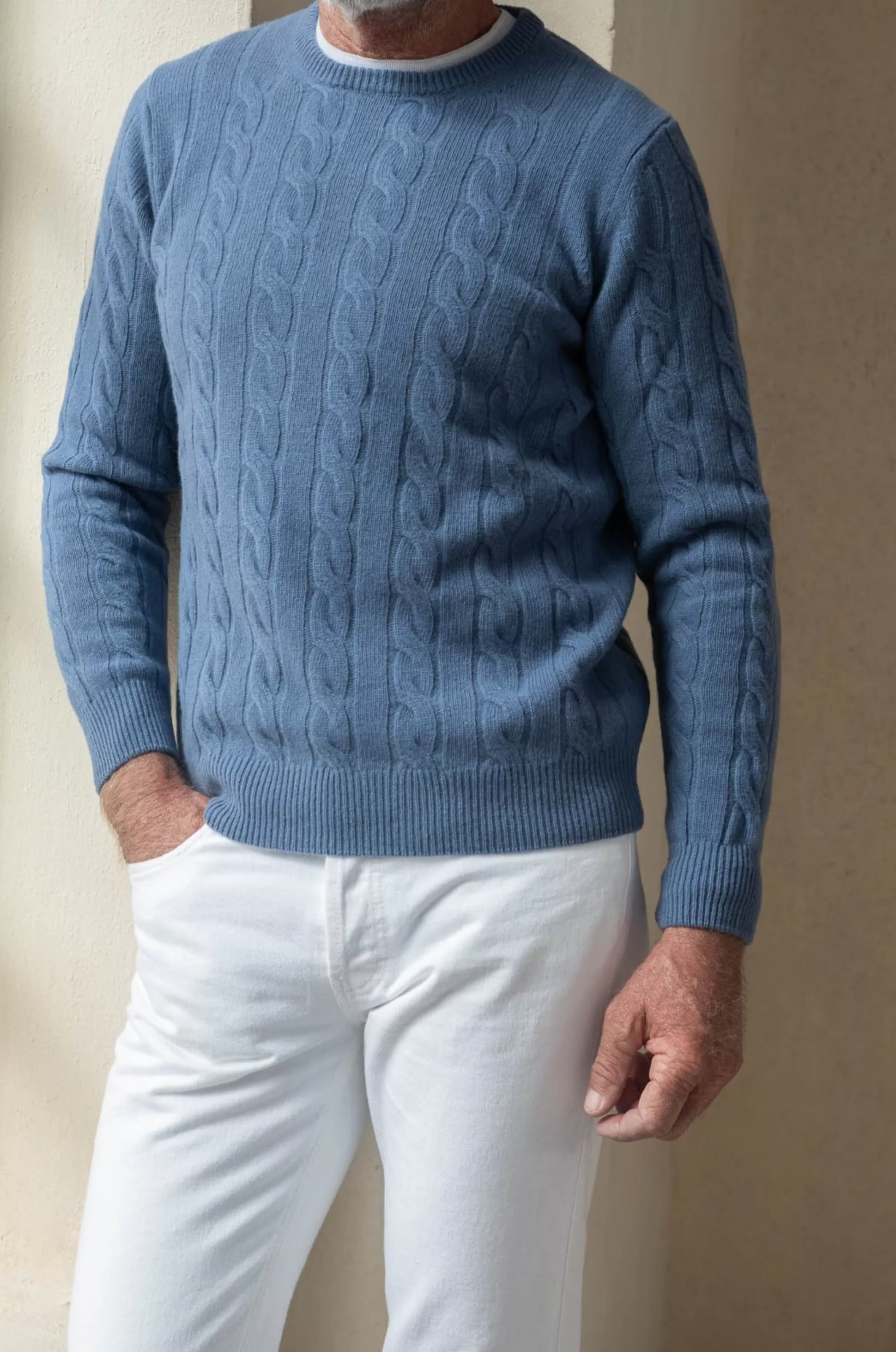 Light Blue Cable Knit Sweater – Made In Italy | Pini Parma Fashion