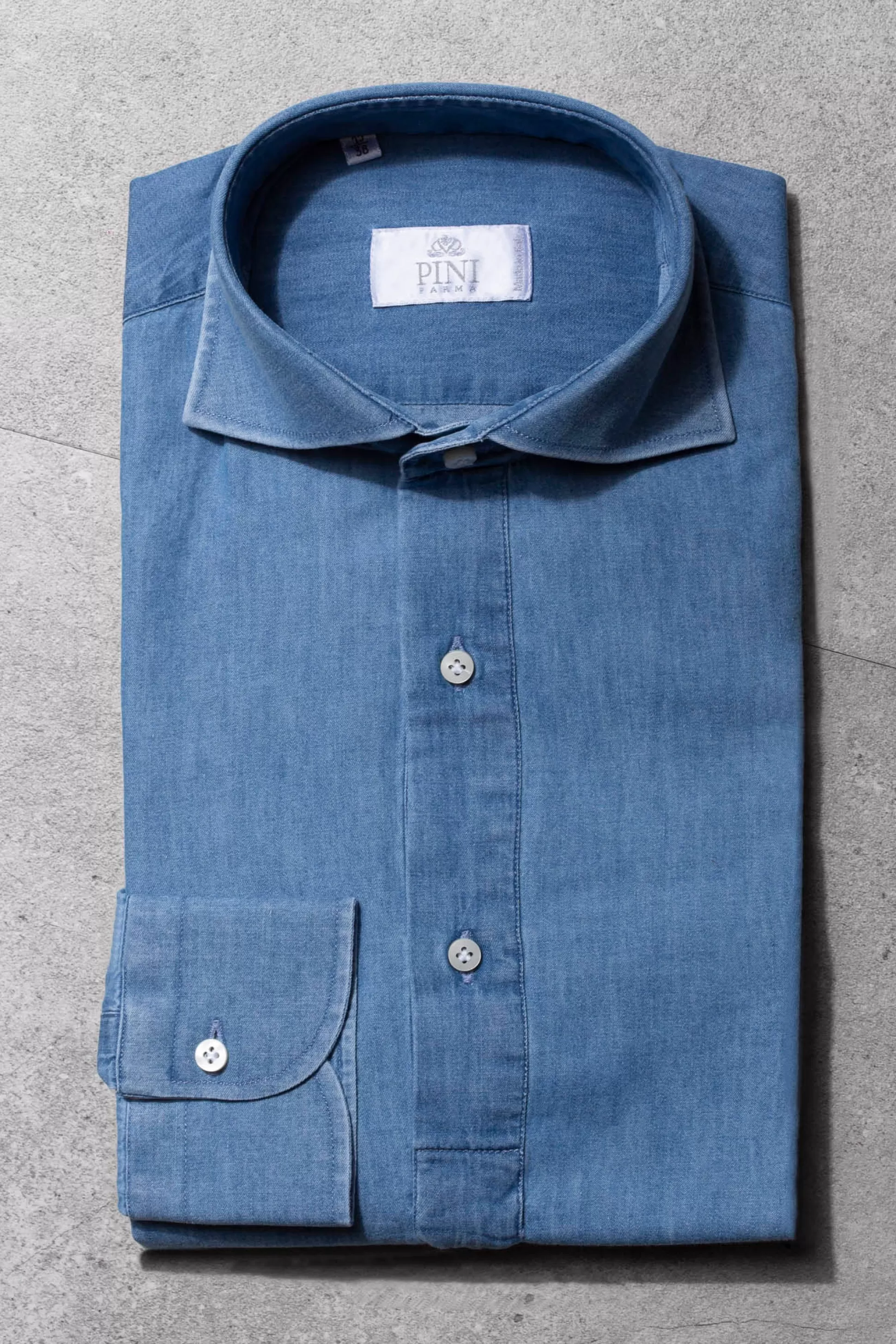 Light Blue Denim Popover Shirt - Made In Italy | Pini Parma Outlet