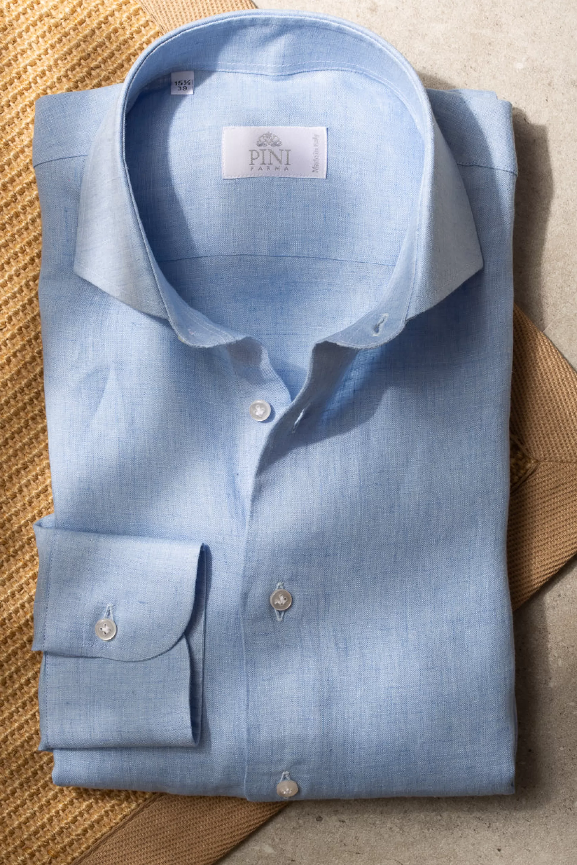 Light Blue Linen Shirt - Made In Italy | Pini Parma Fashion