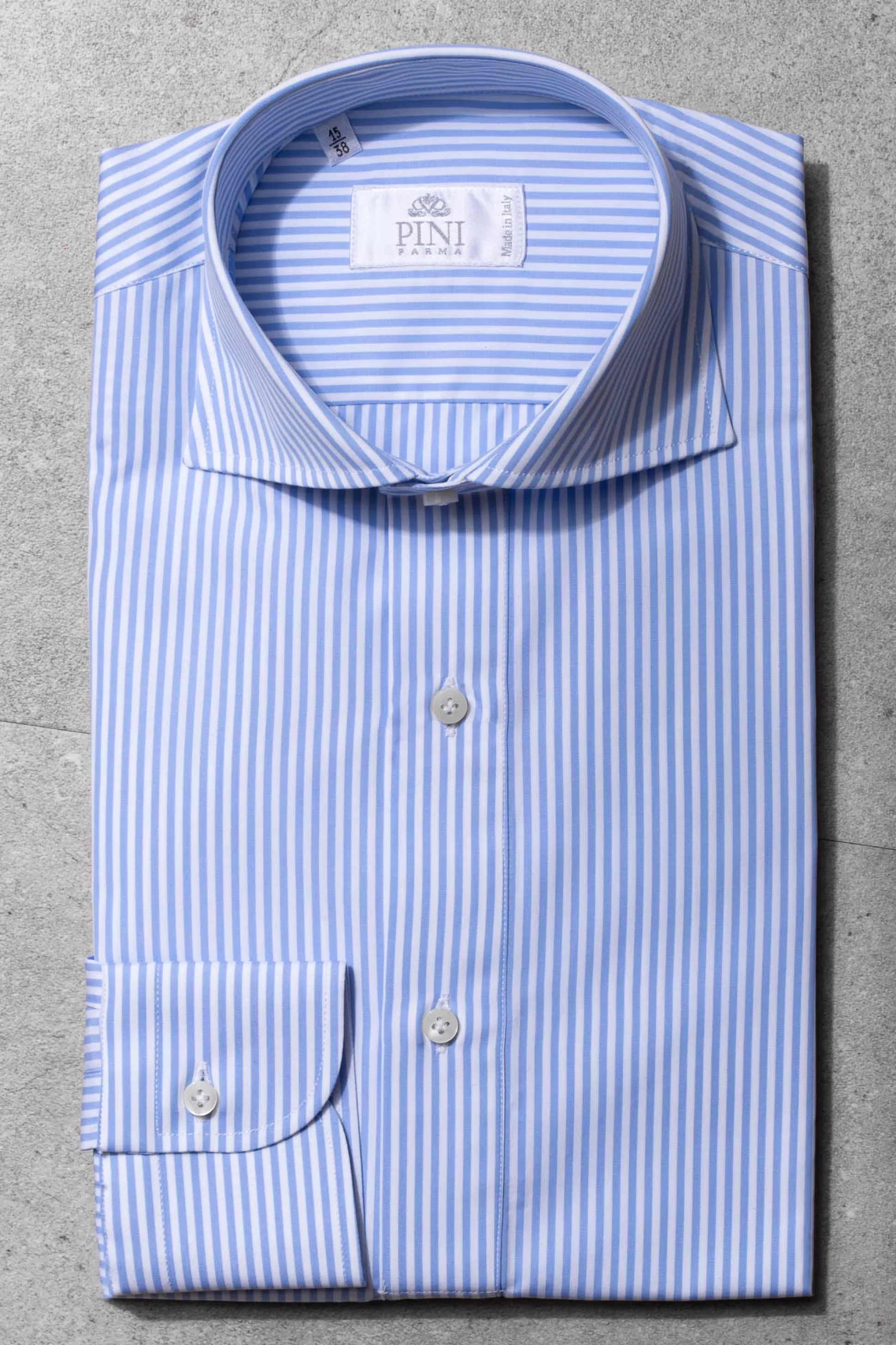 Light Blue Striped Popover Shirt - Made In Italy | Pini Parma Best