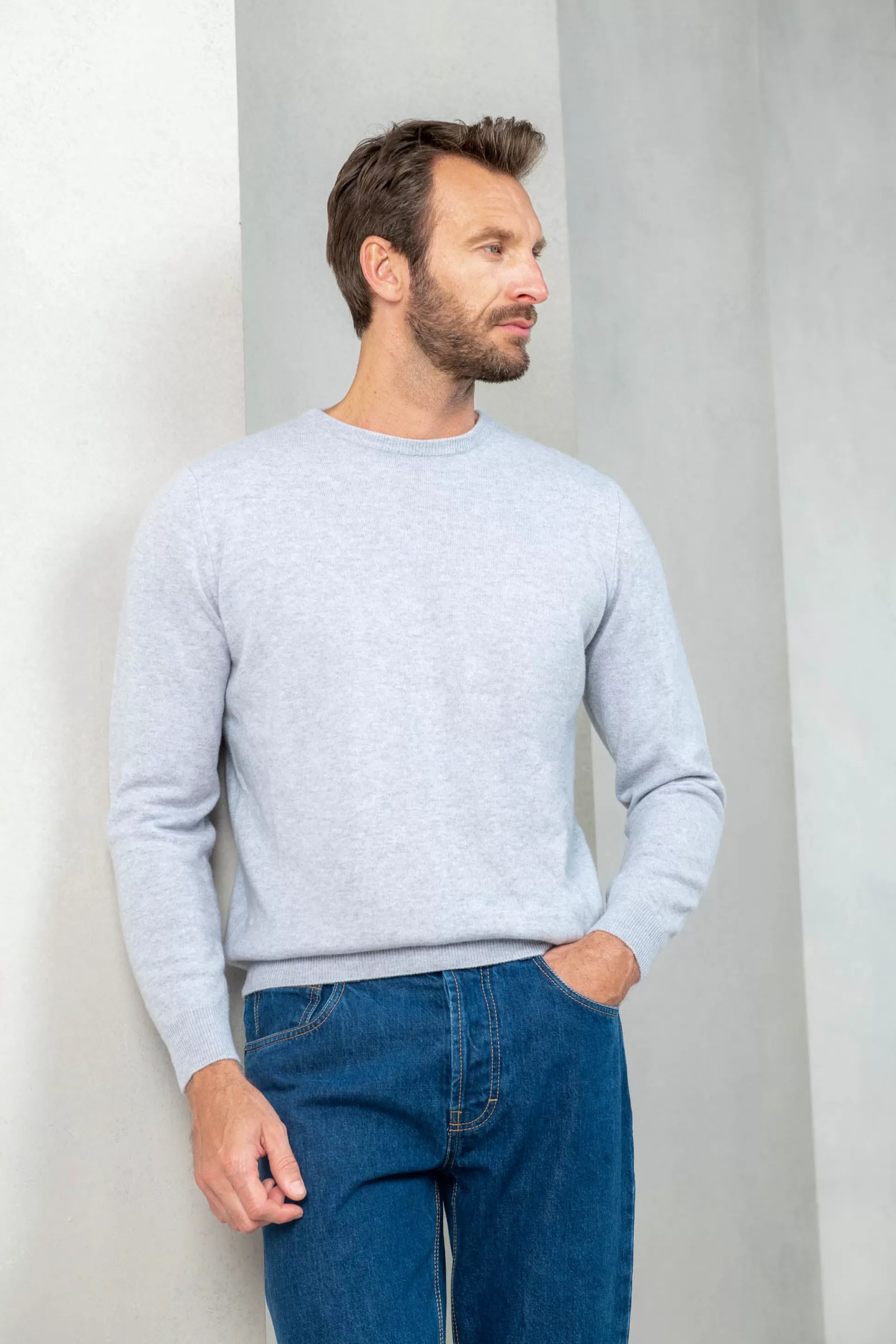 Light Grey Cashmere Round Neck – Made In Italy | Pini Parma Cheap