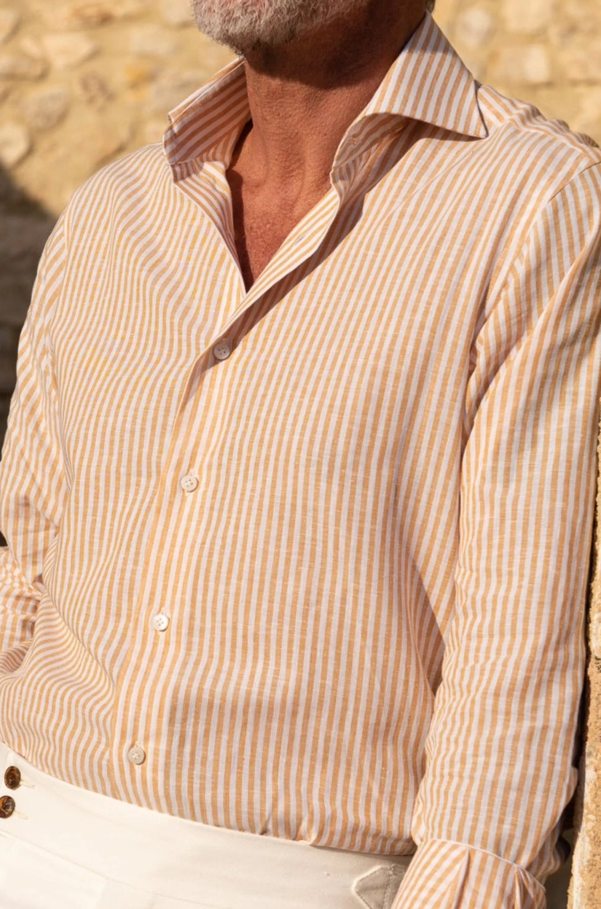 Ochre Striped Shirt - Made In Italy | Pini Parma Outlet