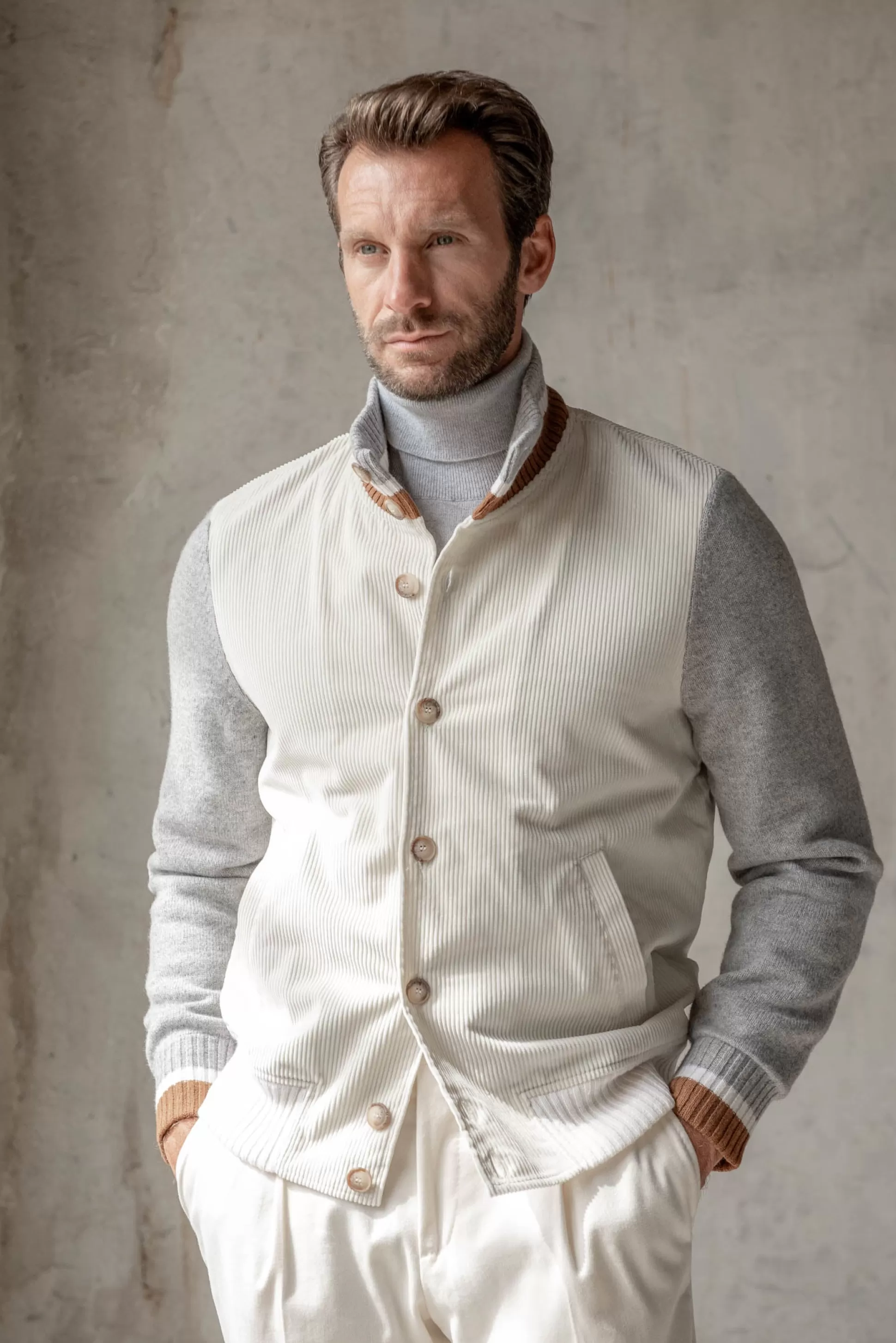 Off-White Knitted And Corduroy Bomber – Made In Italy | Pini Parma Best Sale