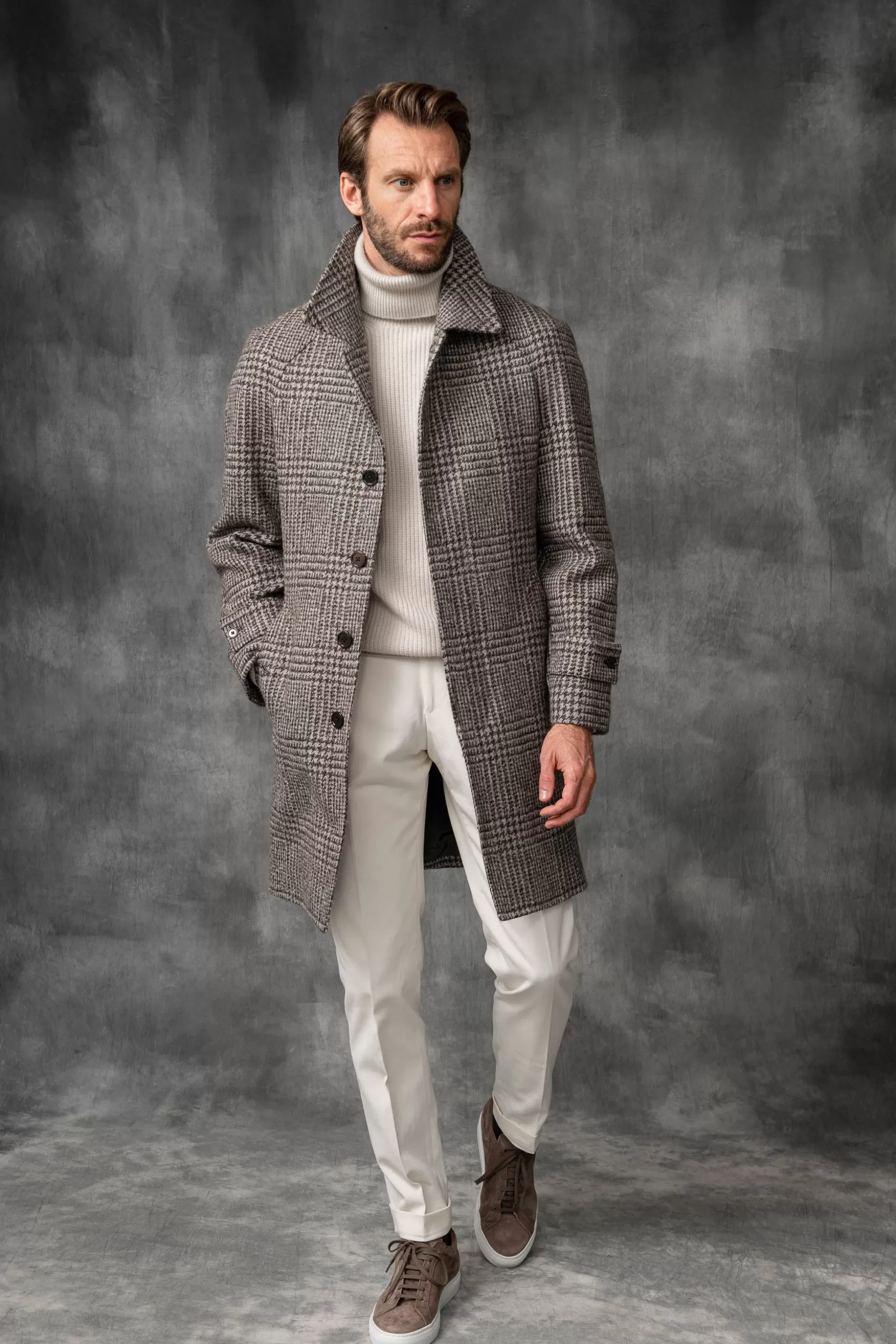 Prince Of Wales Alpaca Raglan Coat – Made In Italy | Pini Parma Fashion