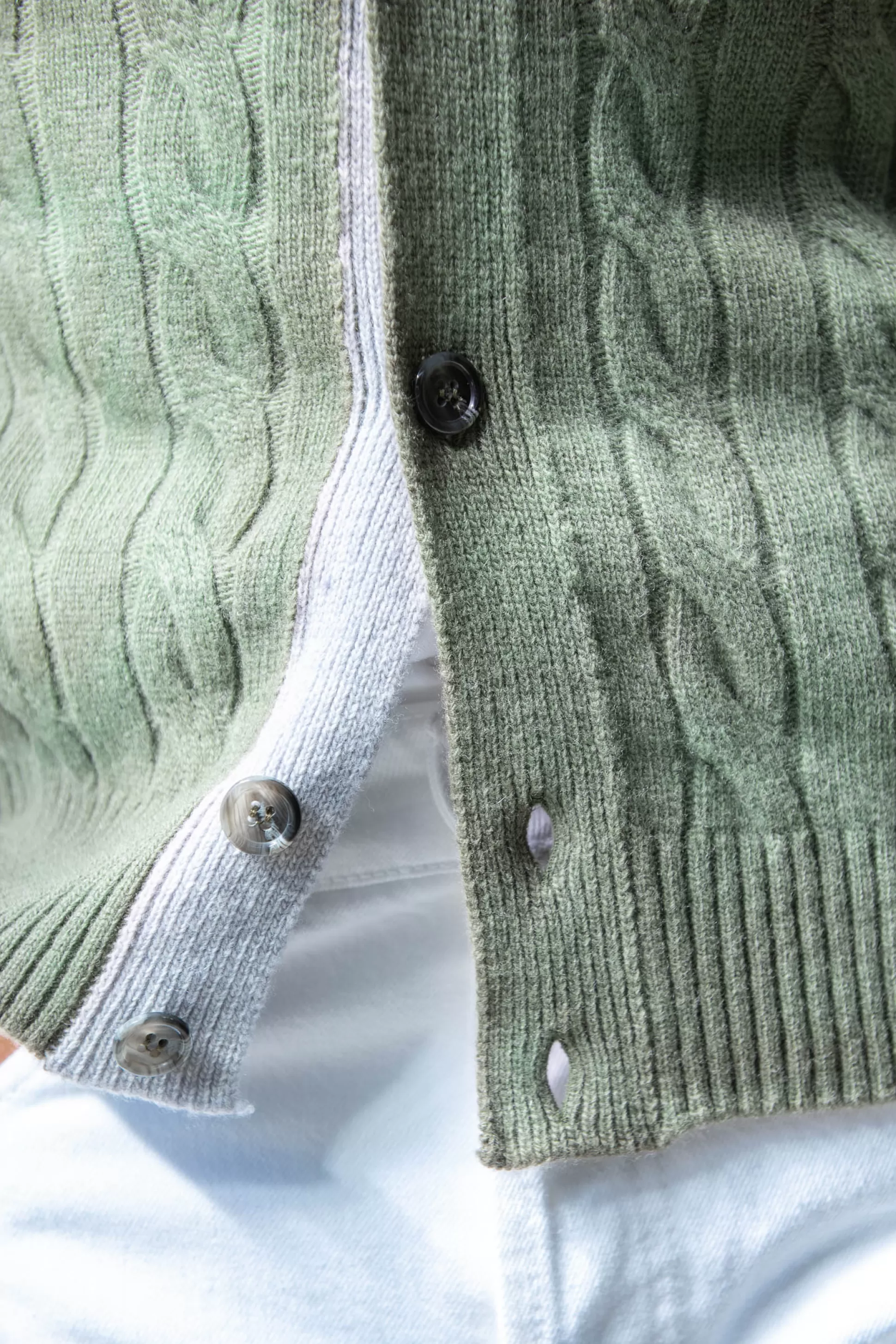 Sage Cable Knit Cashmere Blend Cardigan – Made In Italy | Pini Parma New