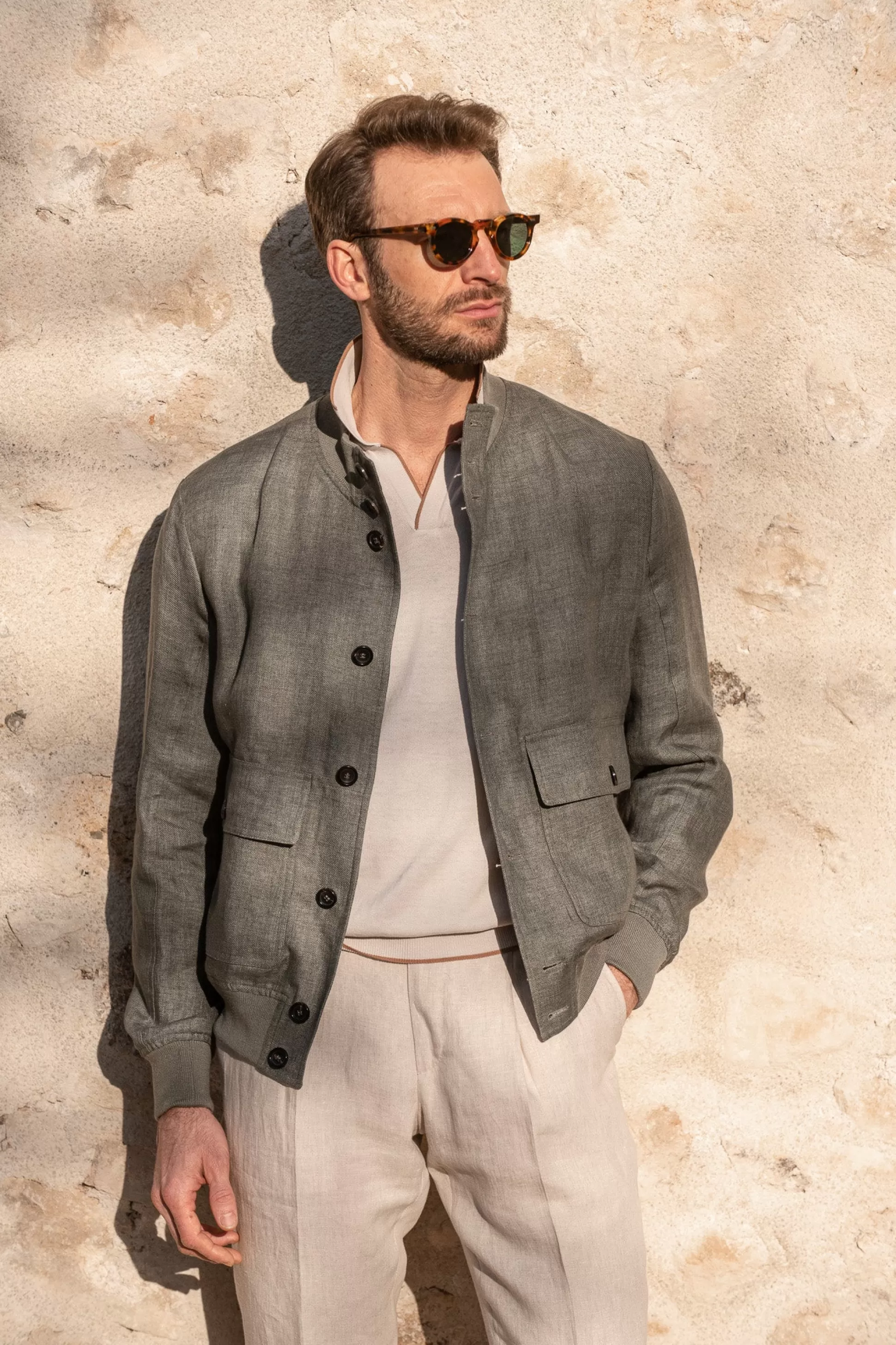 Sage Linen Bomber Jacket – Made In Italy | Pini Parma Store