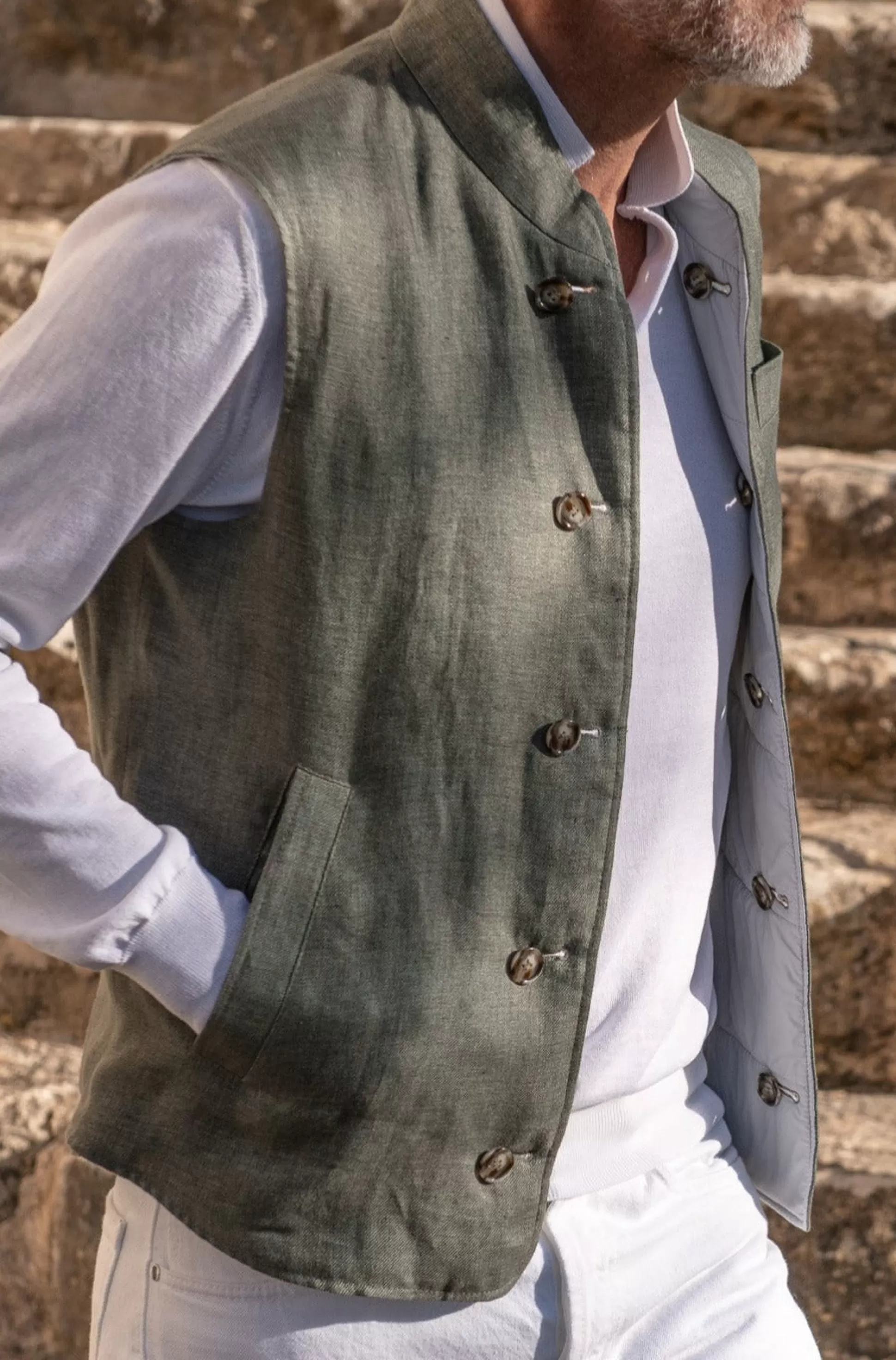 Sage Linen Reversible Down Vest – Made In Italy | Pini Parma Sale