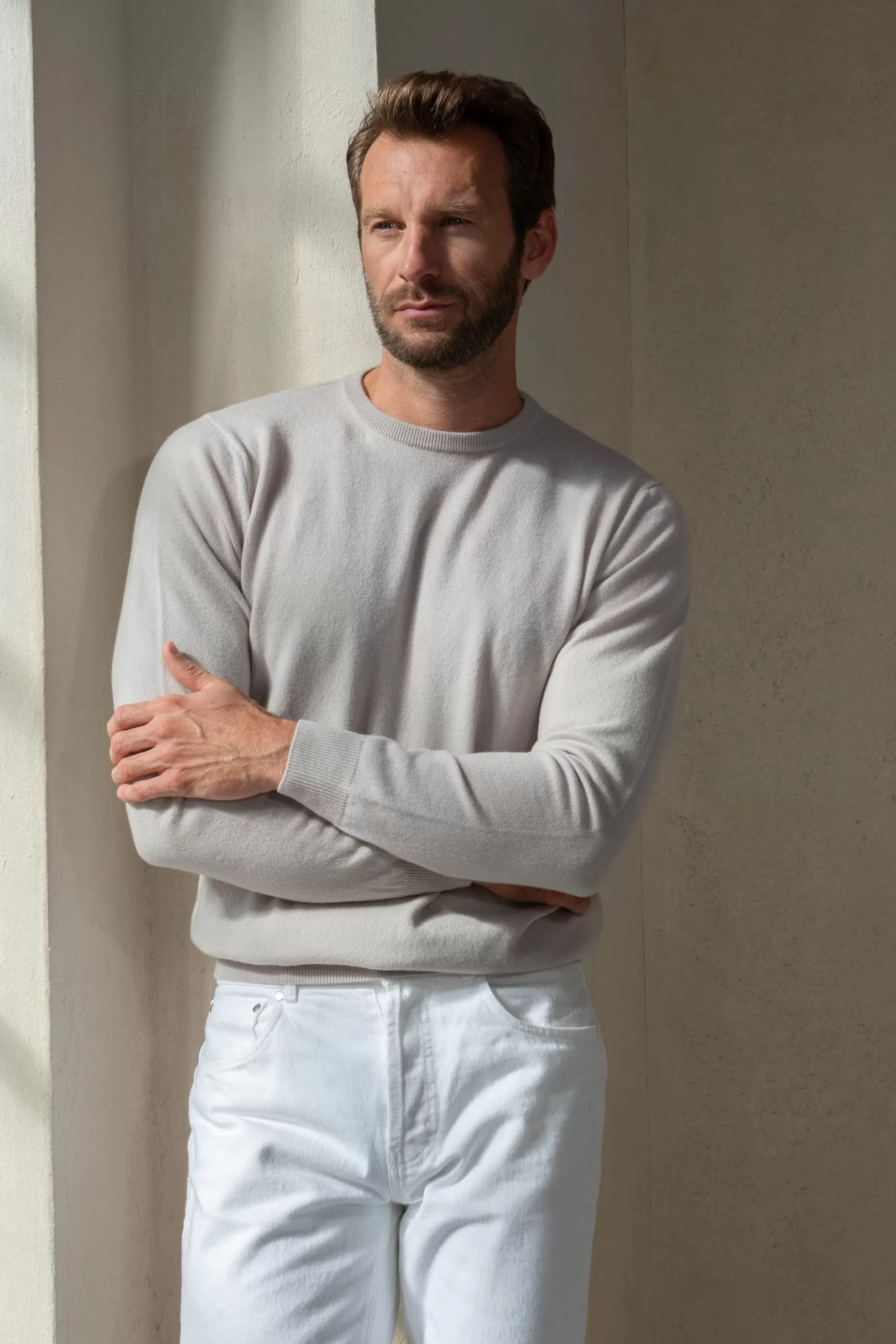 Sand Cashmere Round Neck – Made In Italy | Pini Parma Discount