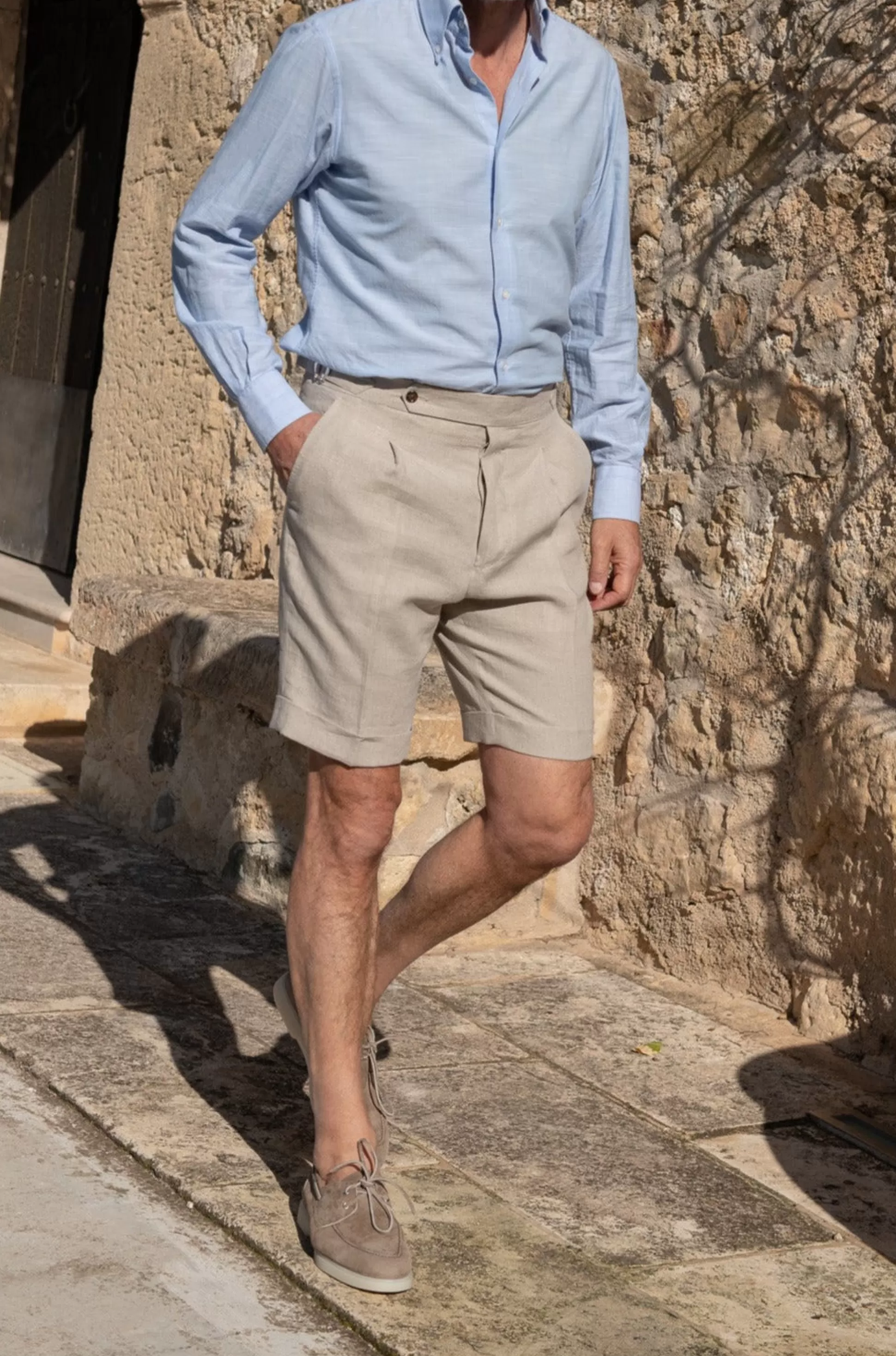 Stone Linen Shorts - Made In Italy | Pini Parma Store