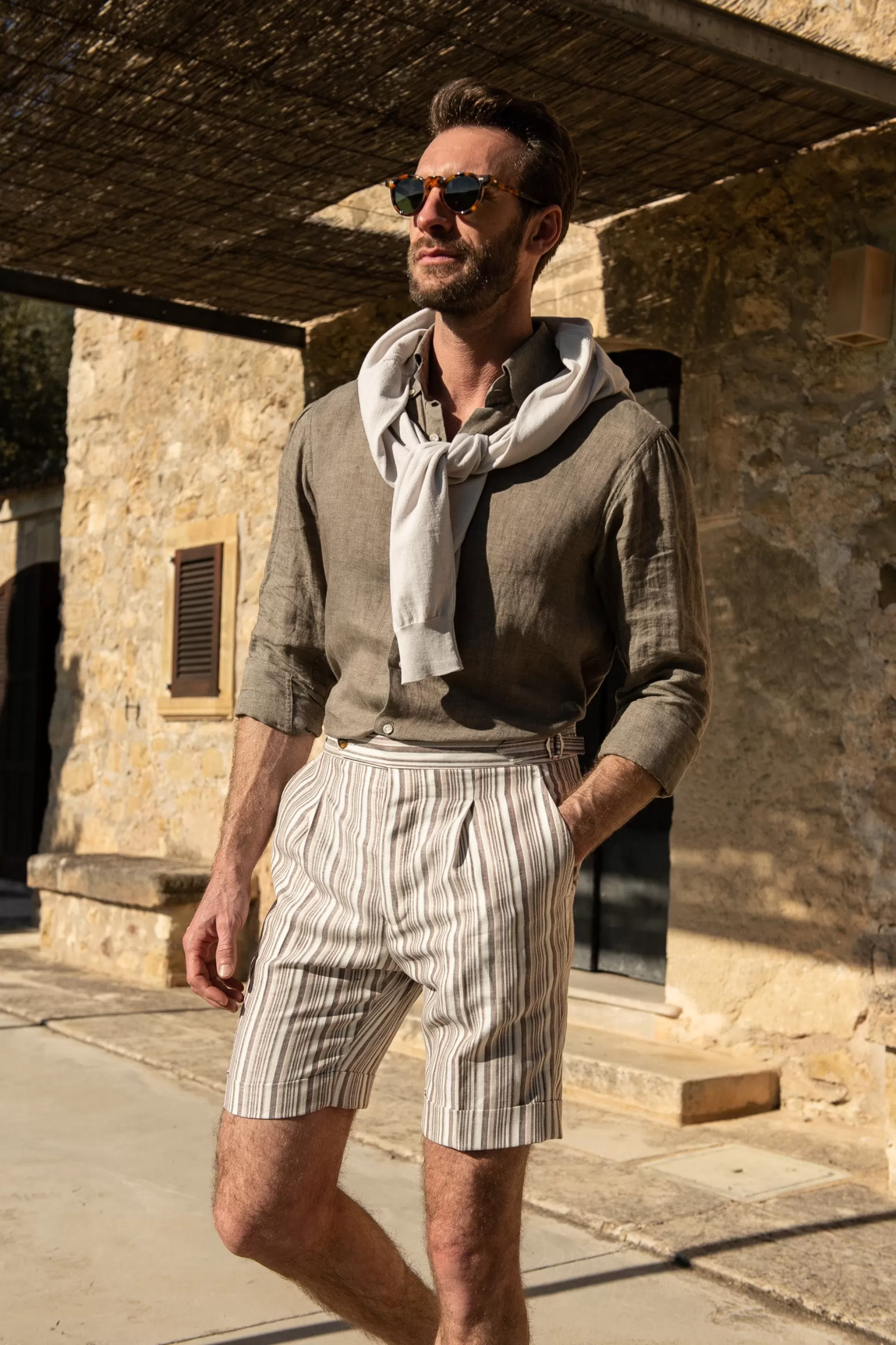 Striped Linen Shorts - Made In Italy | Pini Parma Best