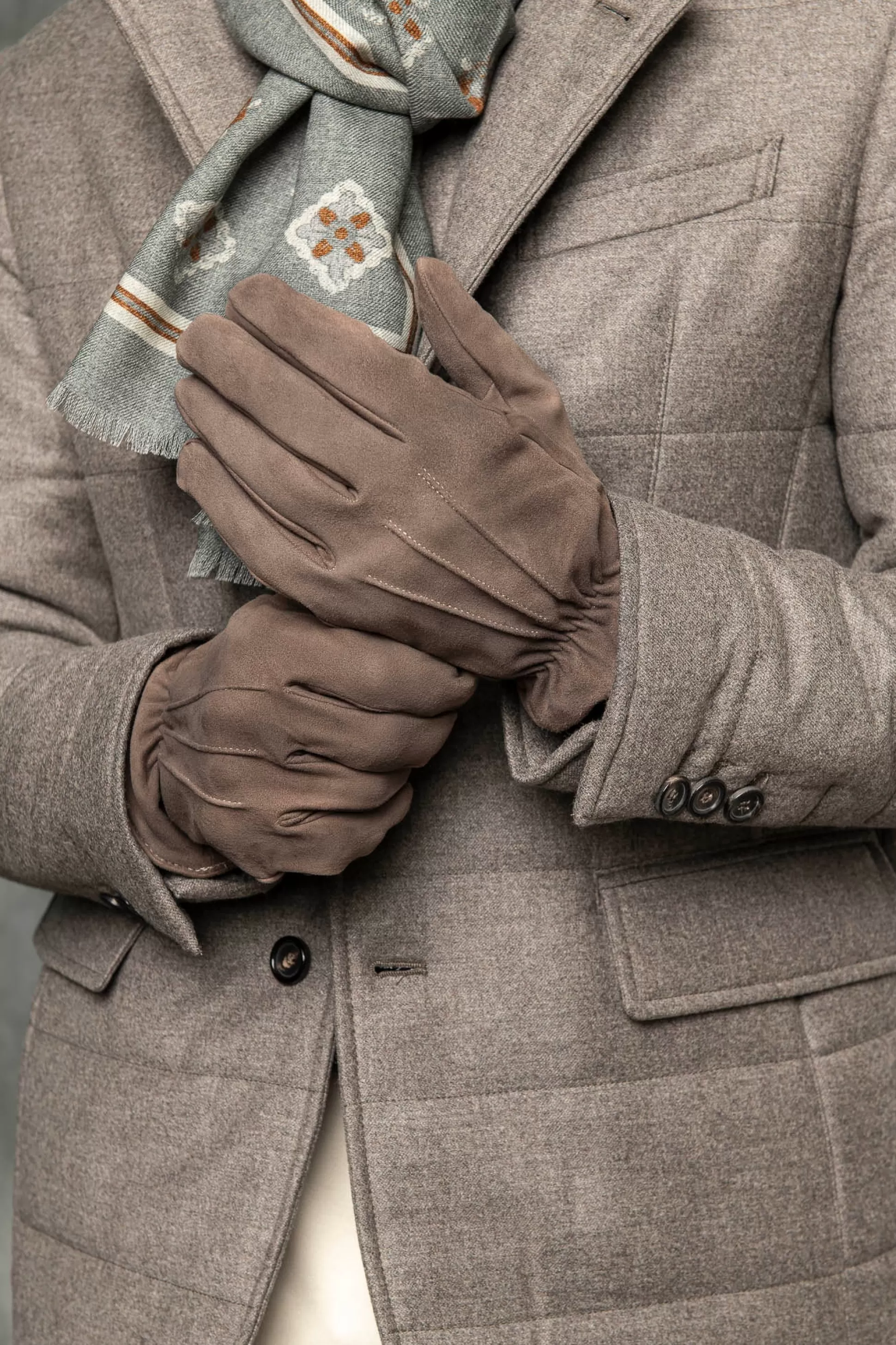 Taupe Cashmere Lined Suede Gloves - Made In Italy | Pini Parma Fashion