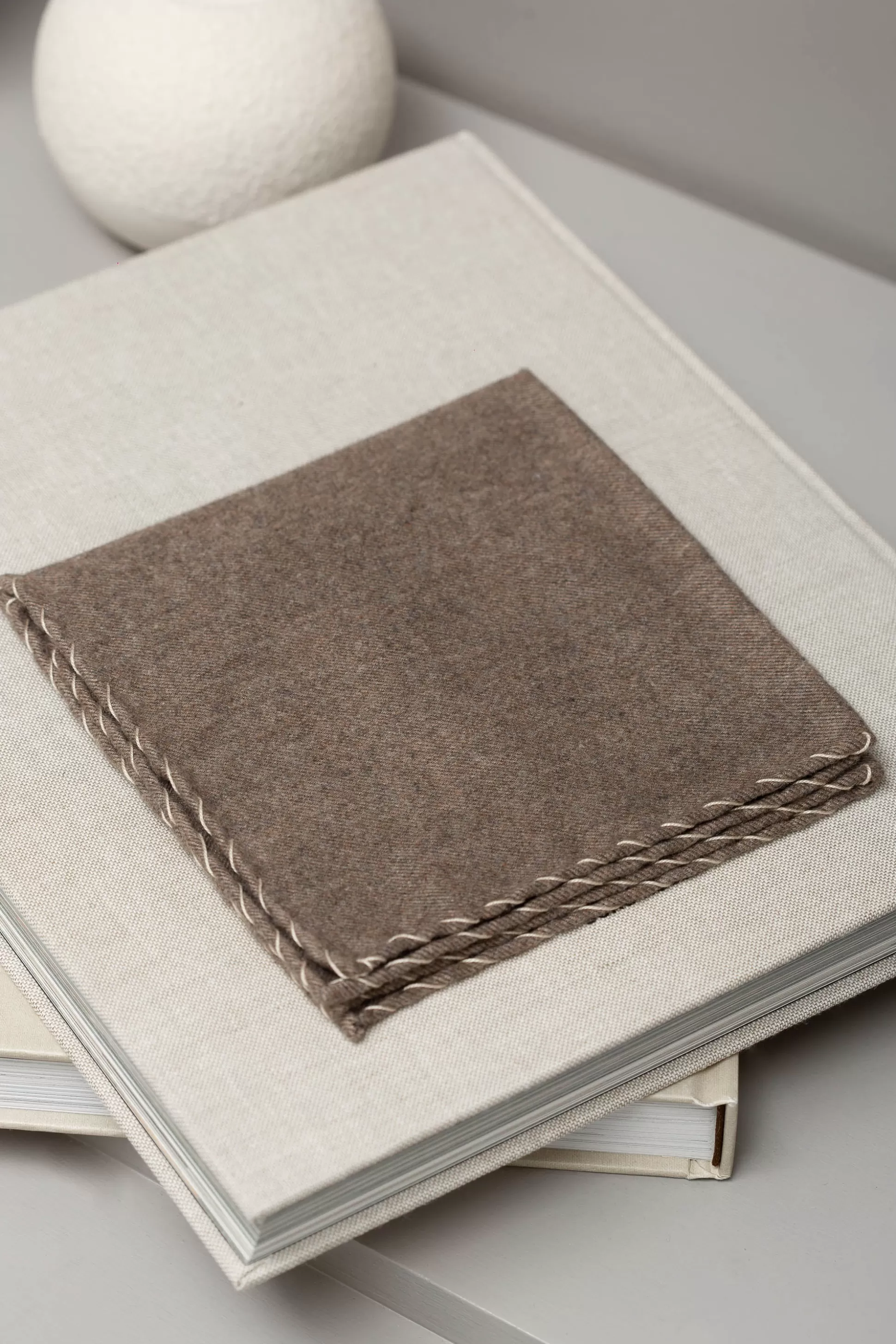 Taupe Flannel Cotton Pocket Square With Beige Edges - Made In Italy | Pini Parma Hot