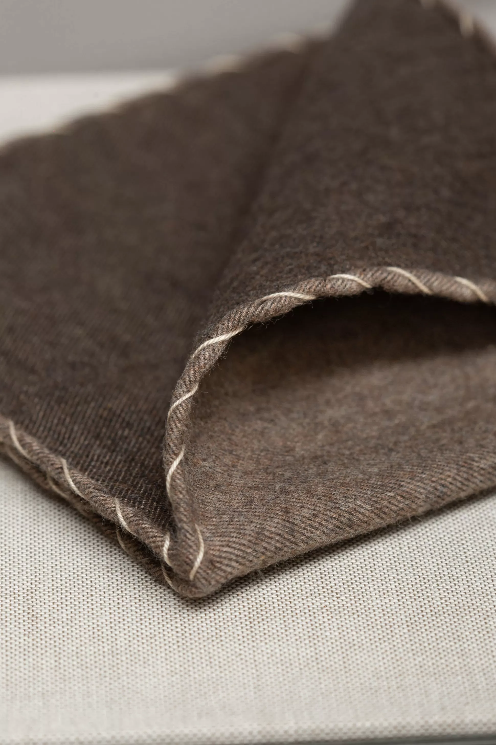 Taupe Flannel Cotton Pocket Square With Beige Edges - Made In Italy | Pini Parma Hot