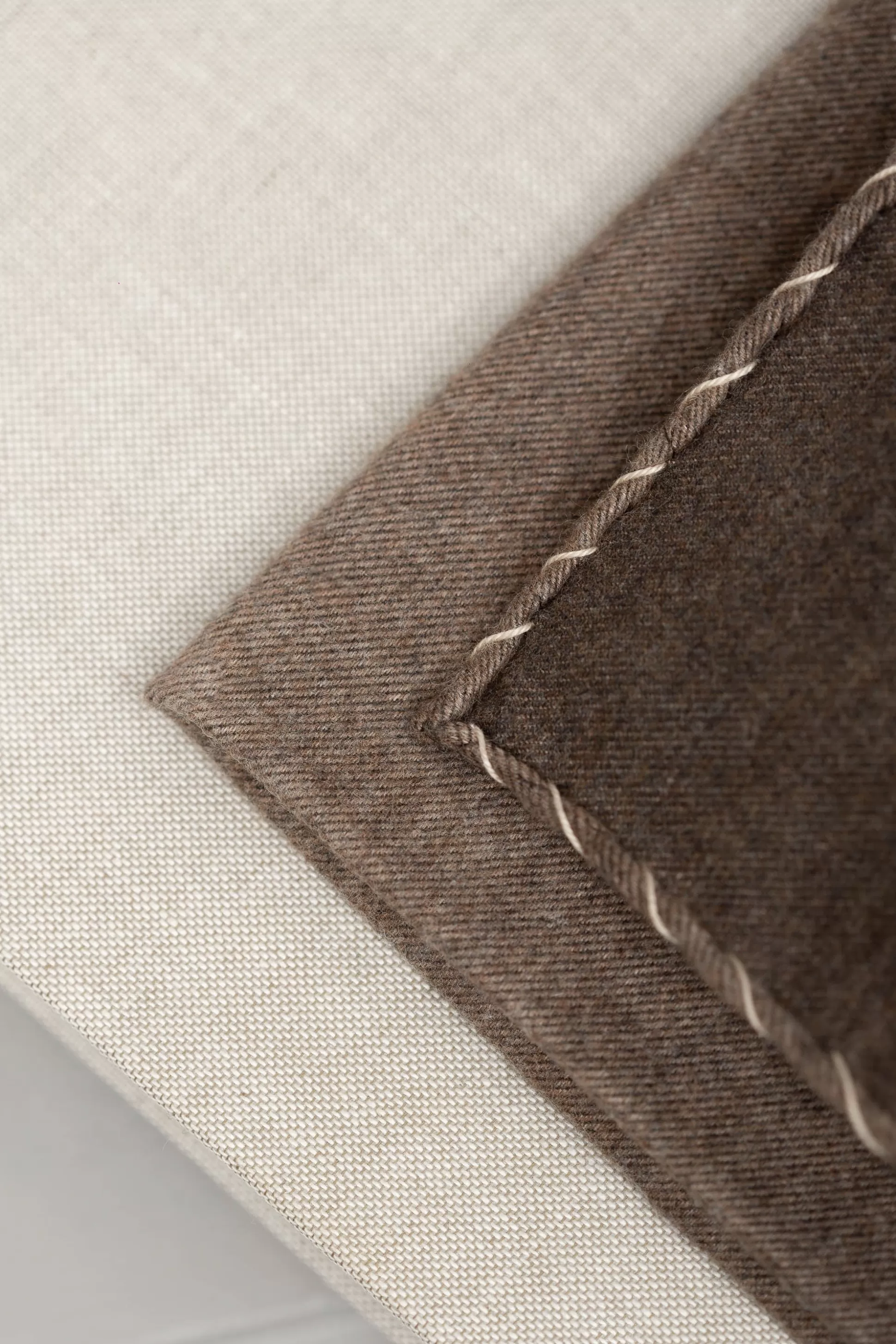 Taupe Flannel Cotton Pocket Square With Beige Edges - Made In Italy | Pini Parma Hot