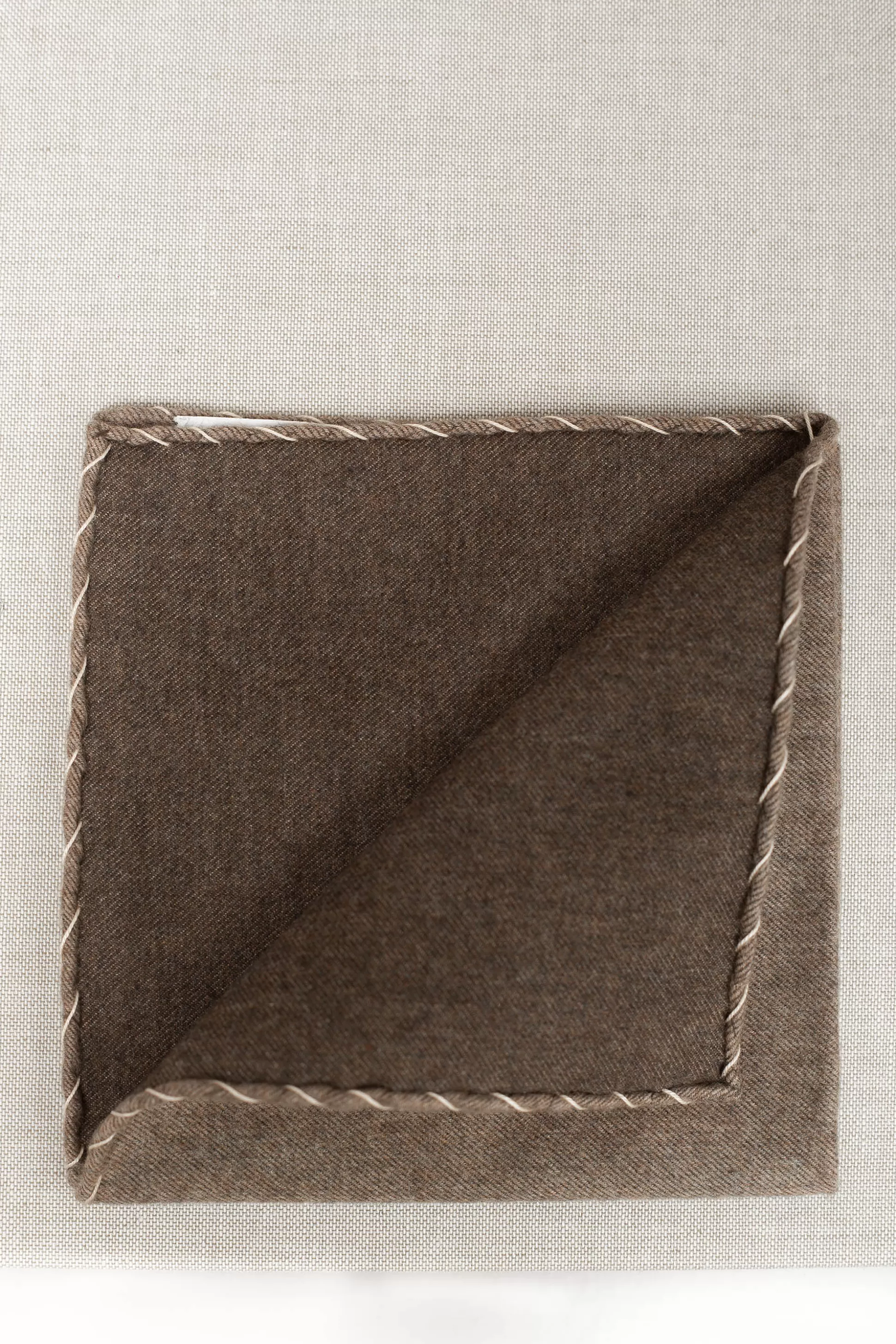 Taupe Flannel Cotton Pocket Square With Beige Edges - Made In Italy | Pini Parma Hot