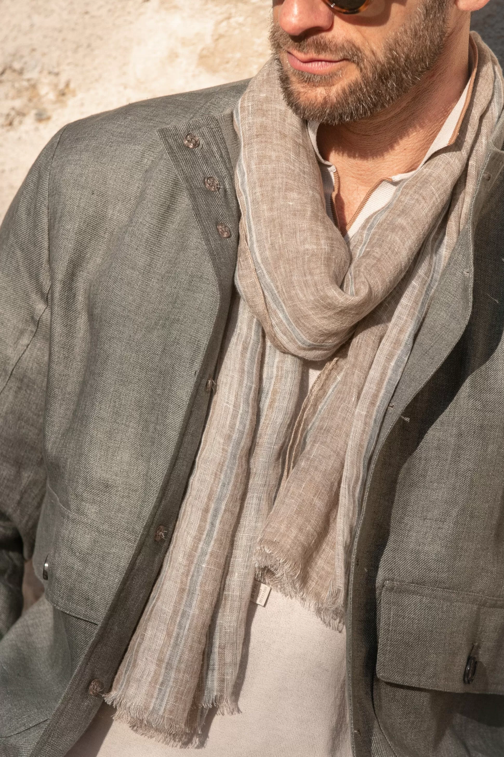 Taupe Linen Scarf - Made In Italy | Pini Parma Cheap