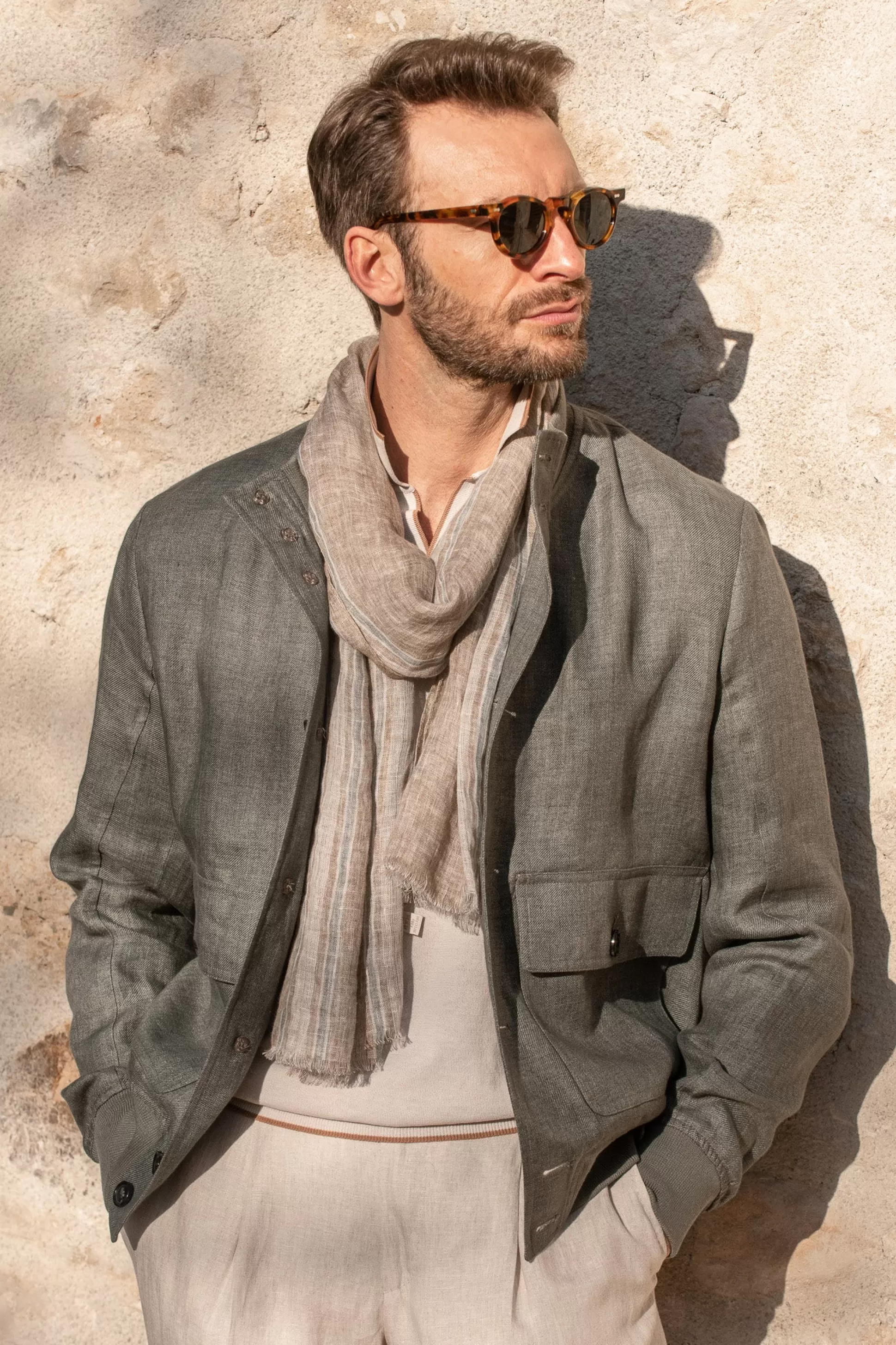 Taupe Linen Scarf - Made In Italy | Pini Parma Cheap