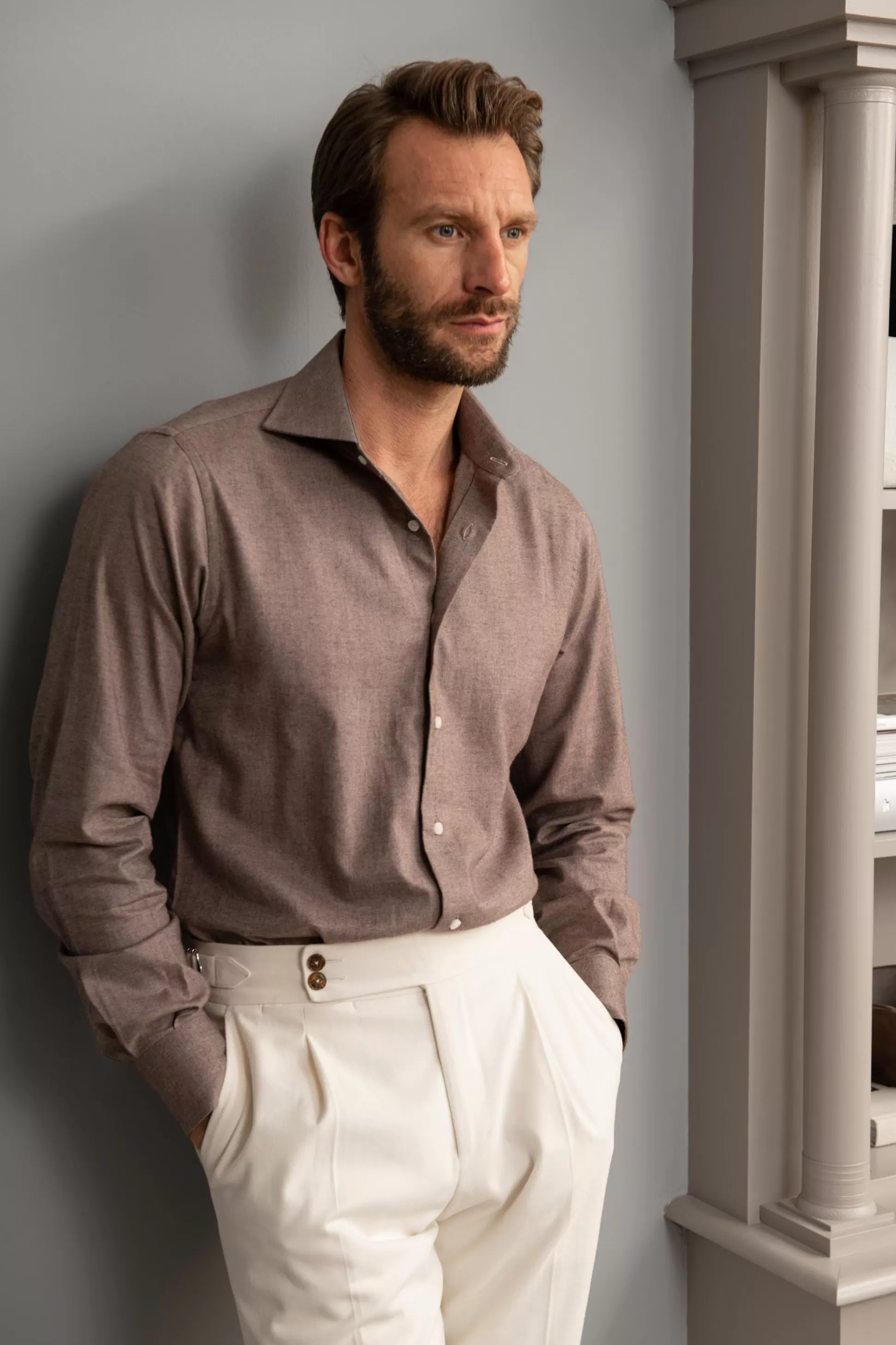 Taupe Shirt - Flannel Touch - Made In Italy | Pini Parma Best Sale