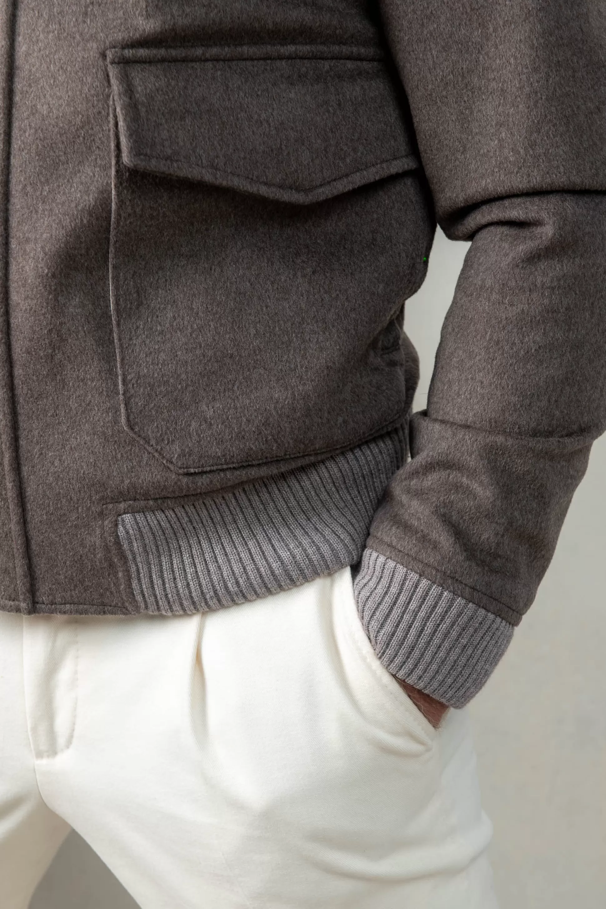 Taupe Short Coat With Removable Shearling Collar – Made In Italy | Pini Parma Best