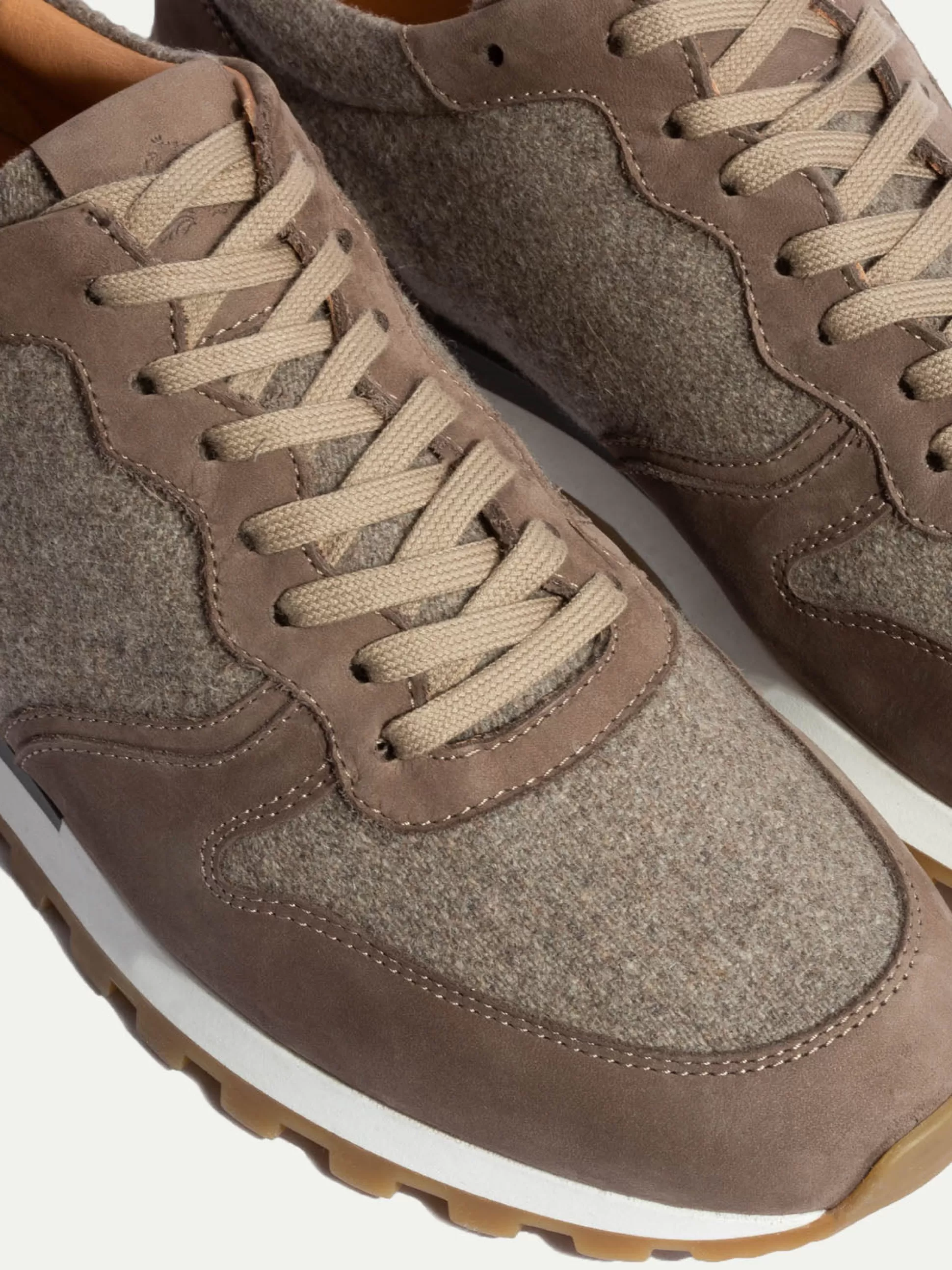 Taupe Suede And Flannel Runners - Made In Italy | Pini Parma Online