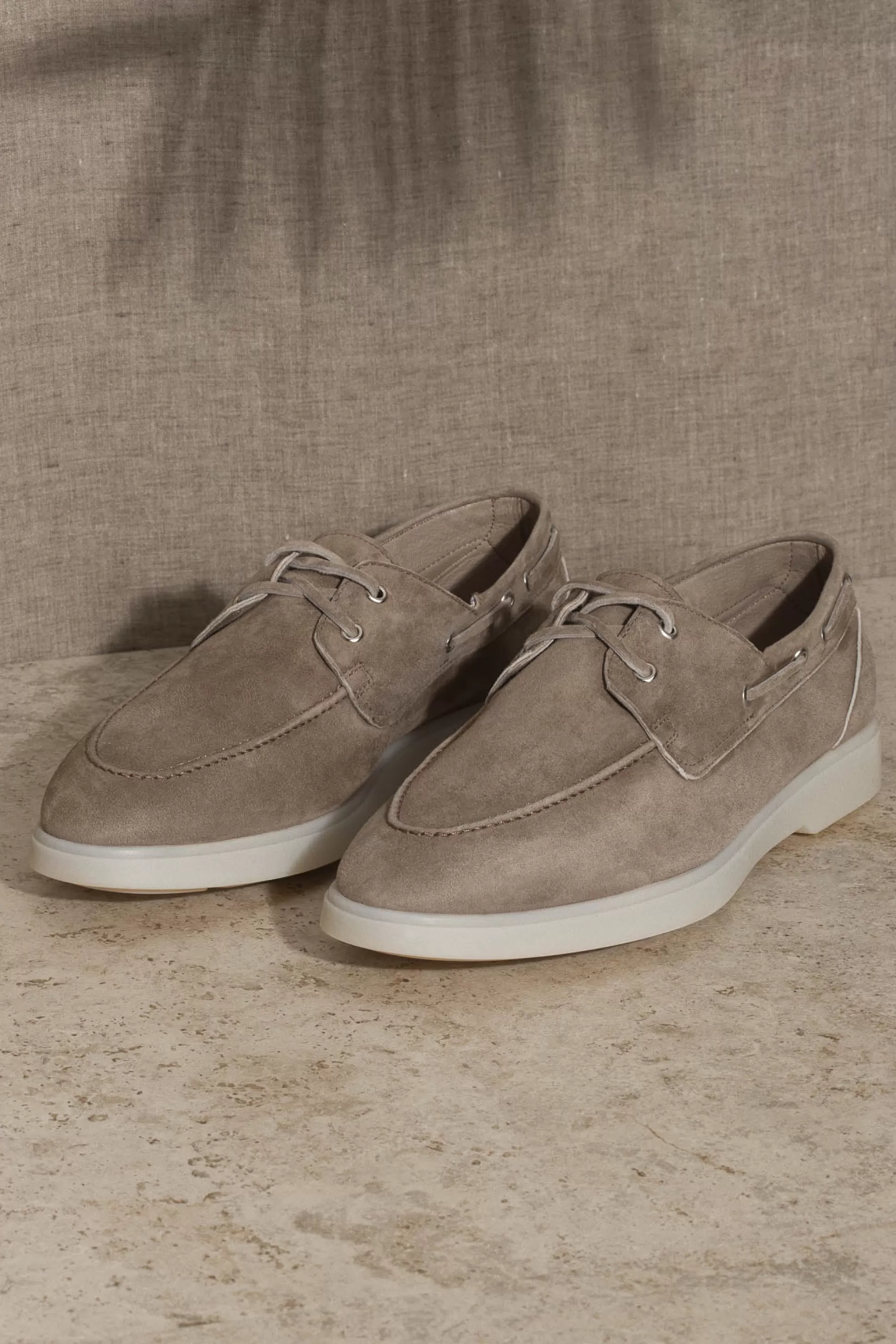 Taupe Suede Boat Shoes - Made In Italy | Pini Parma Best