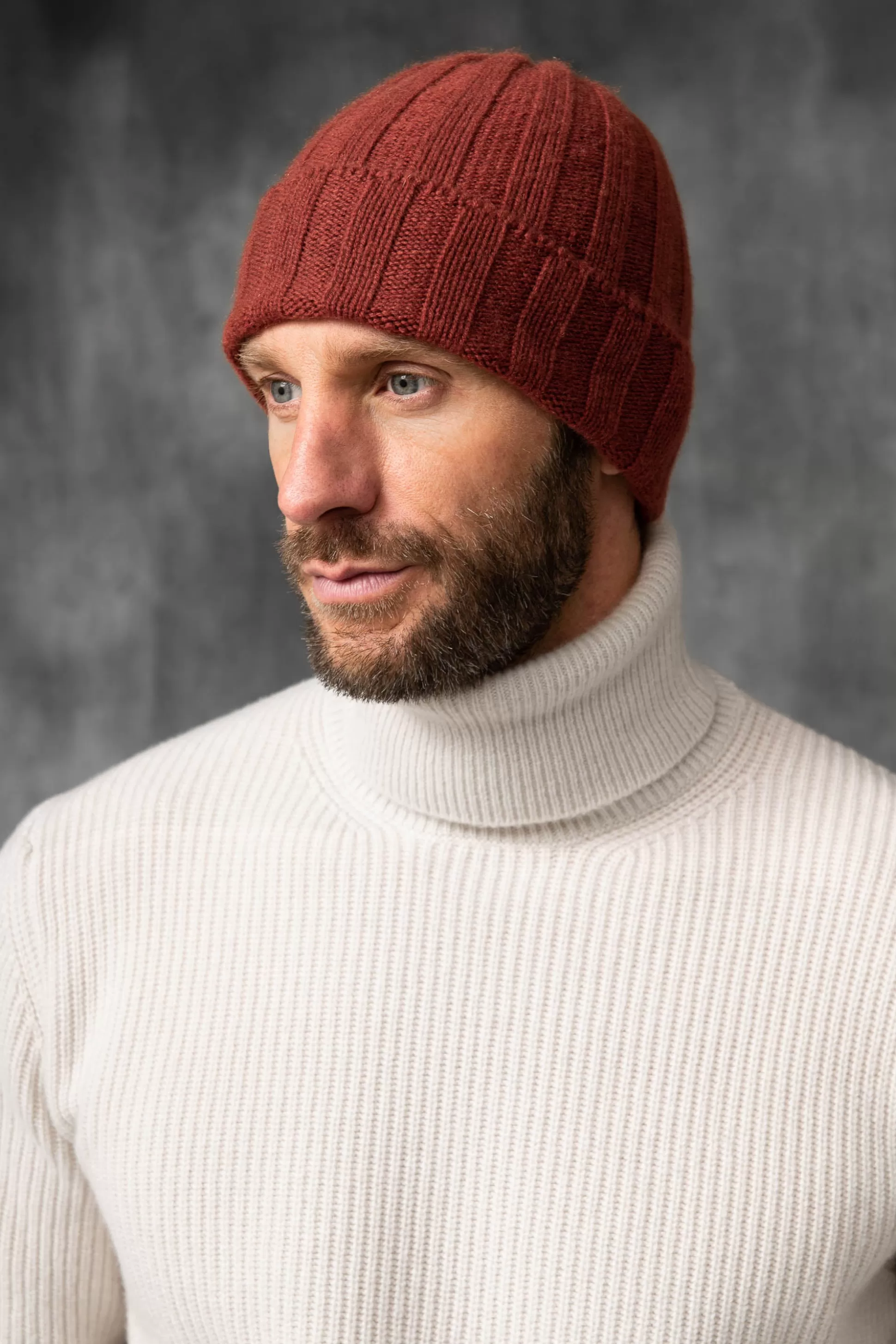 Terracotta Cashmere Rib Knit Beanie - Made In Italy | Pini Parma Discount