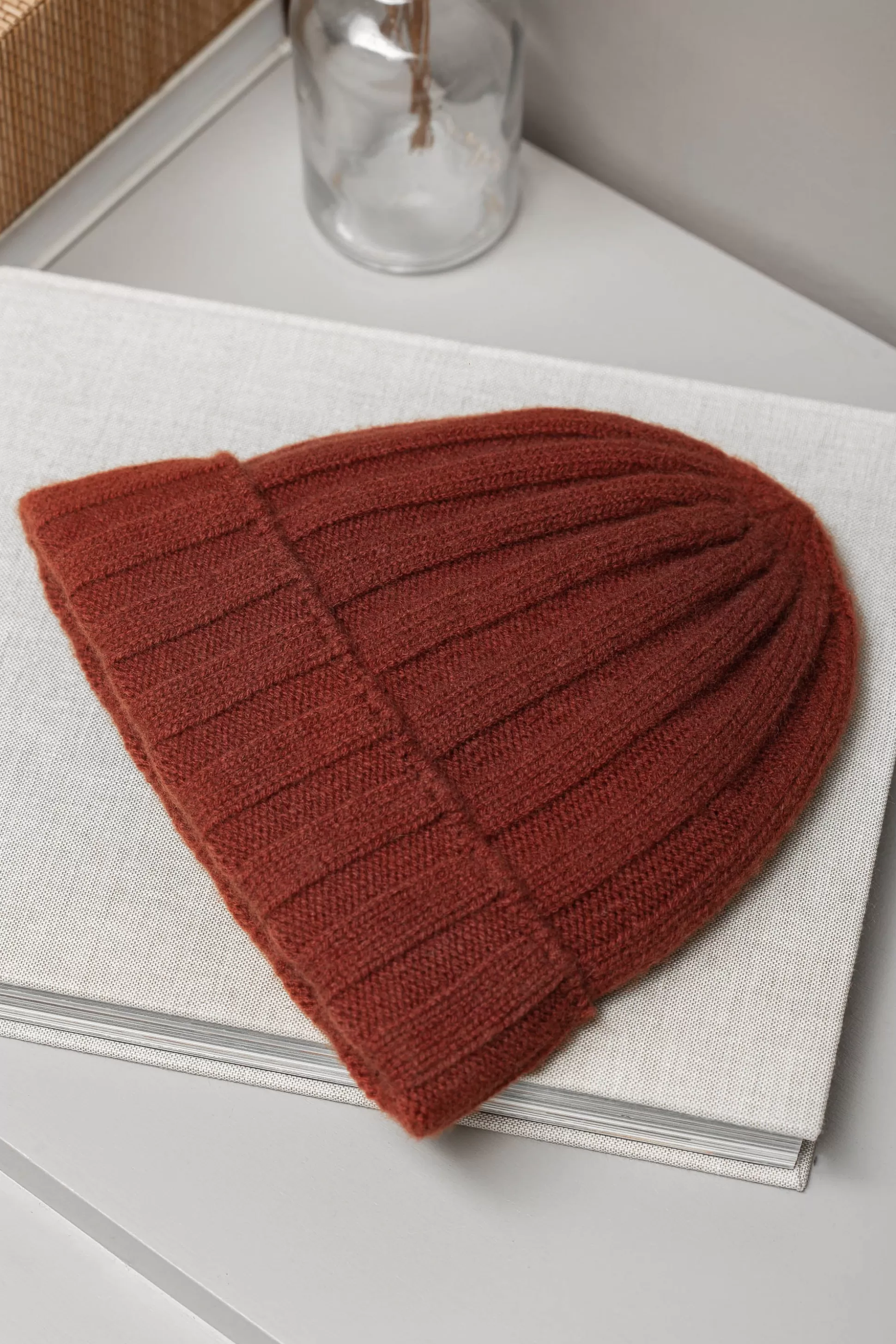 Terracotta Cashmere Rib Knit Beanie - Made In Italy | Pini Parma Discount