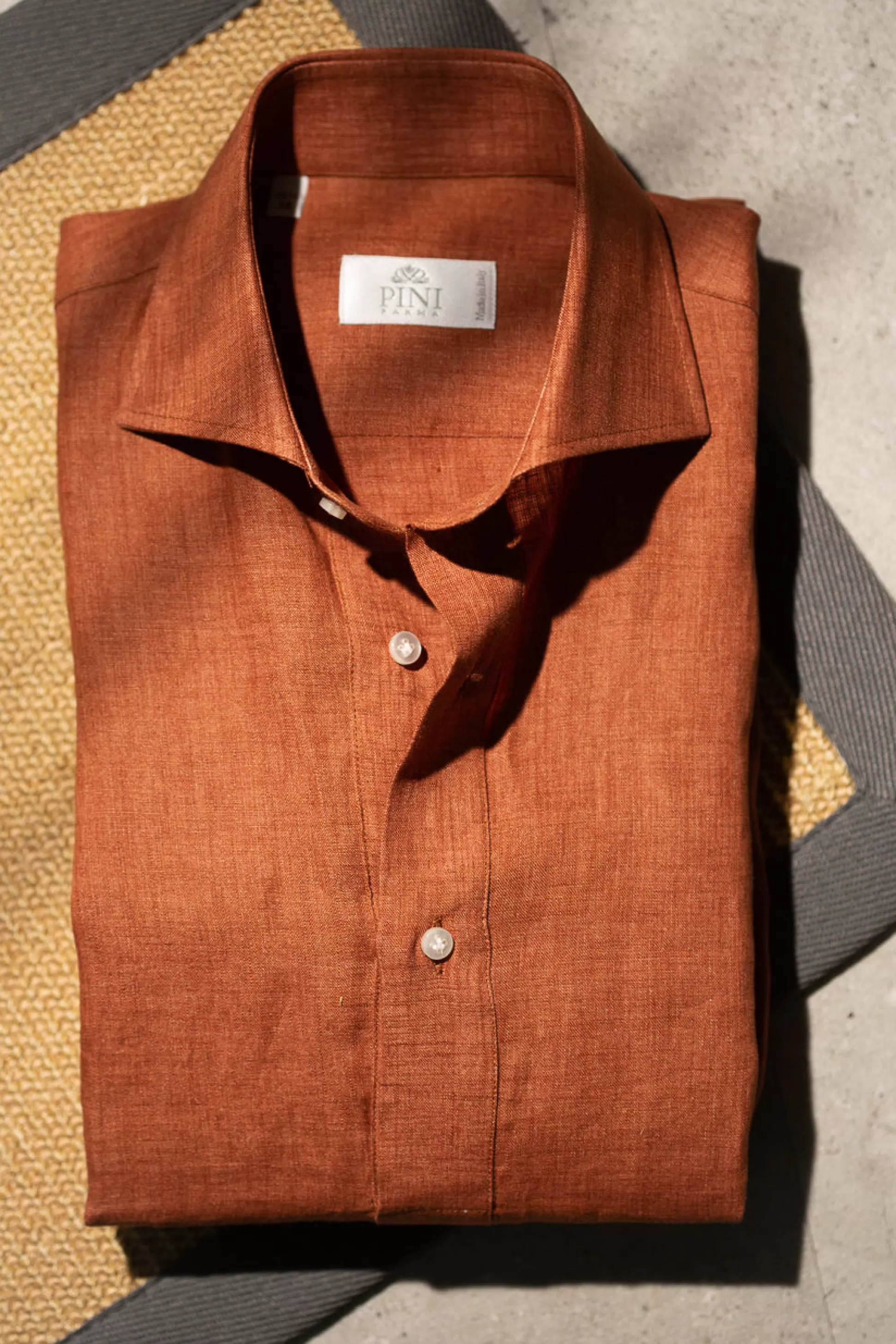 Terracotta Linen Popover Shirt - Made In Italy | Pini Parma Cheap