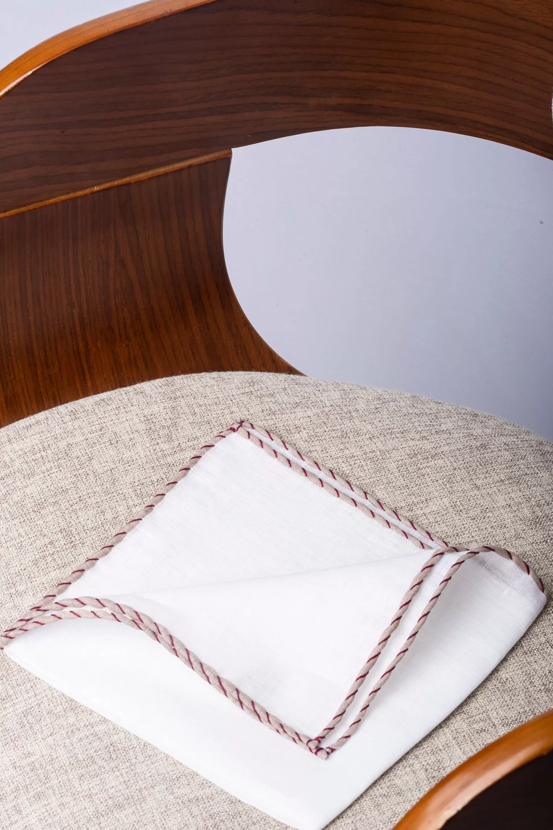 White Linen Pocket Square With Beige And Red Edges - Made In Italy | Pini Parma Discount