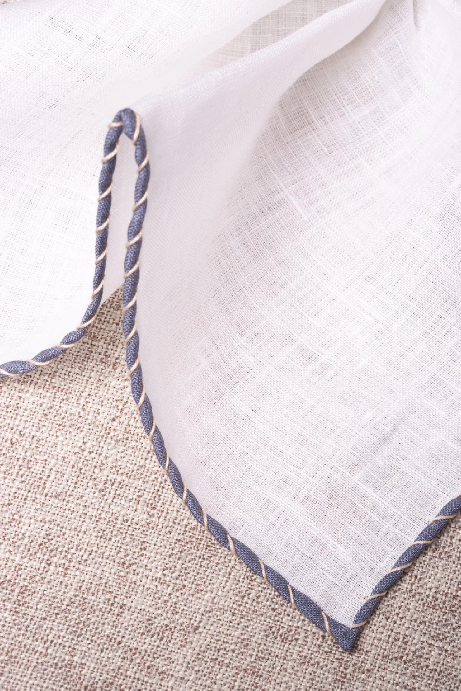 White Linen Pocket Square With Grey And Beige Edges - Made In Italy | Pini Parma New