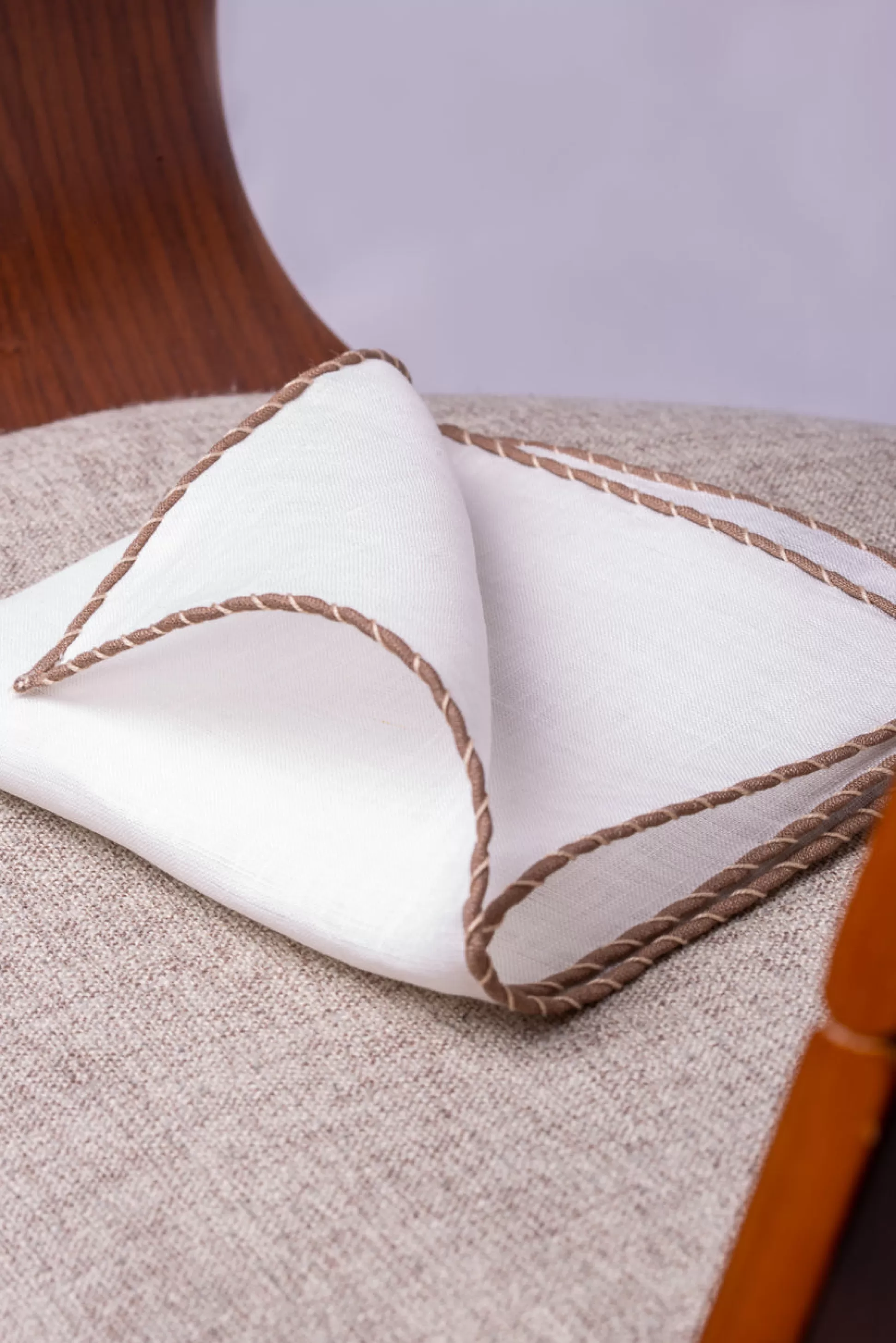 White Linen Pocket Square With Taupe And Beige Edges - Made In Italy | Pini Parma Hot