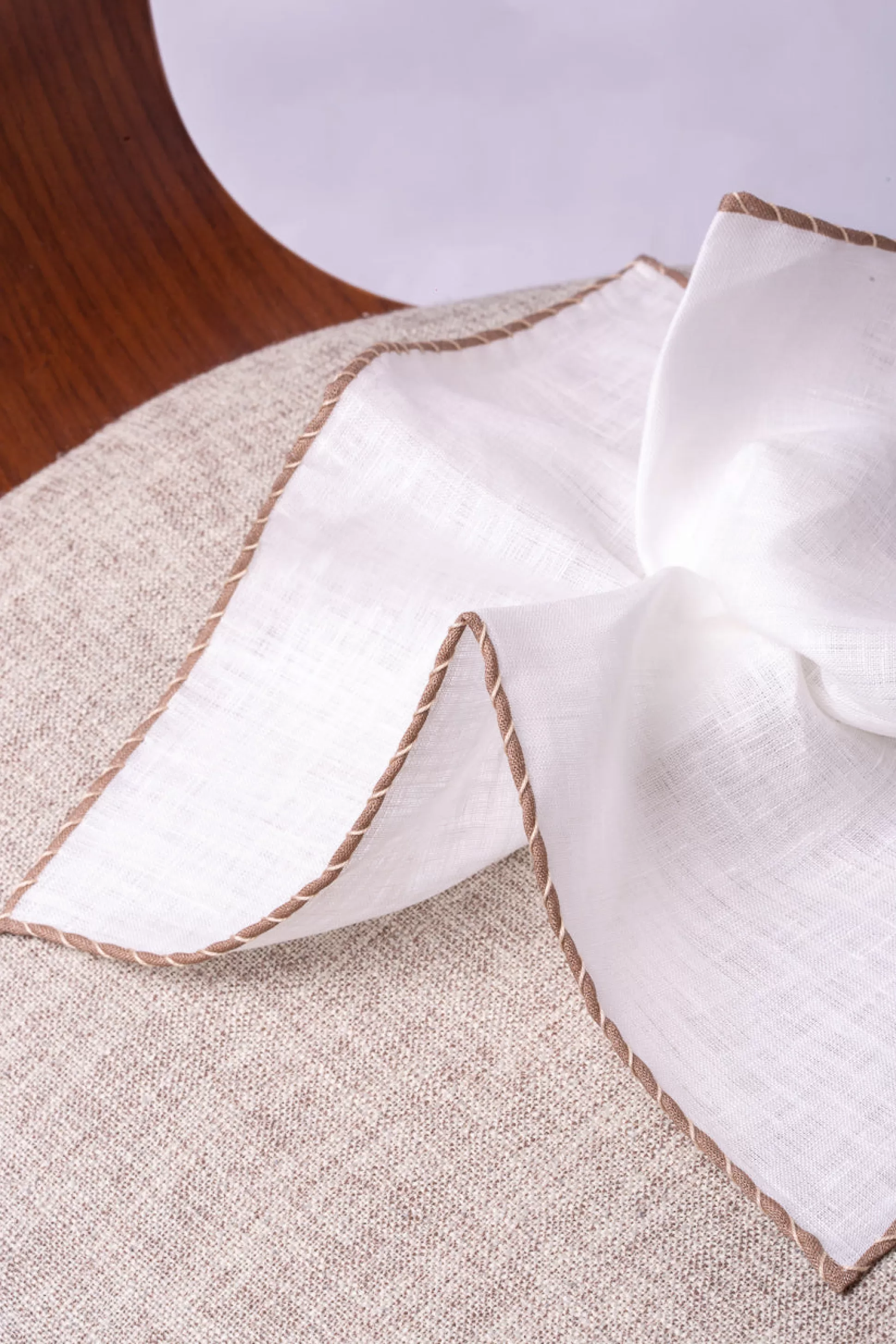 White Linen Pocket Square With Taupe And Beige Edges - Made In Italy | Pini Parma Hot