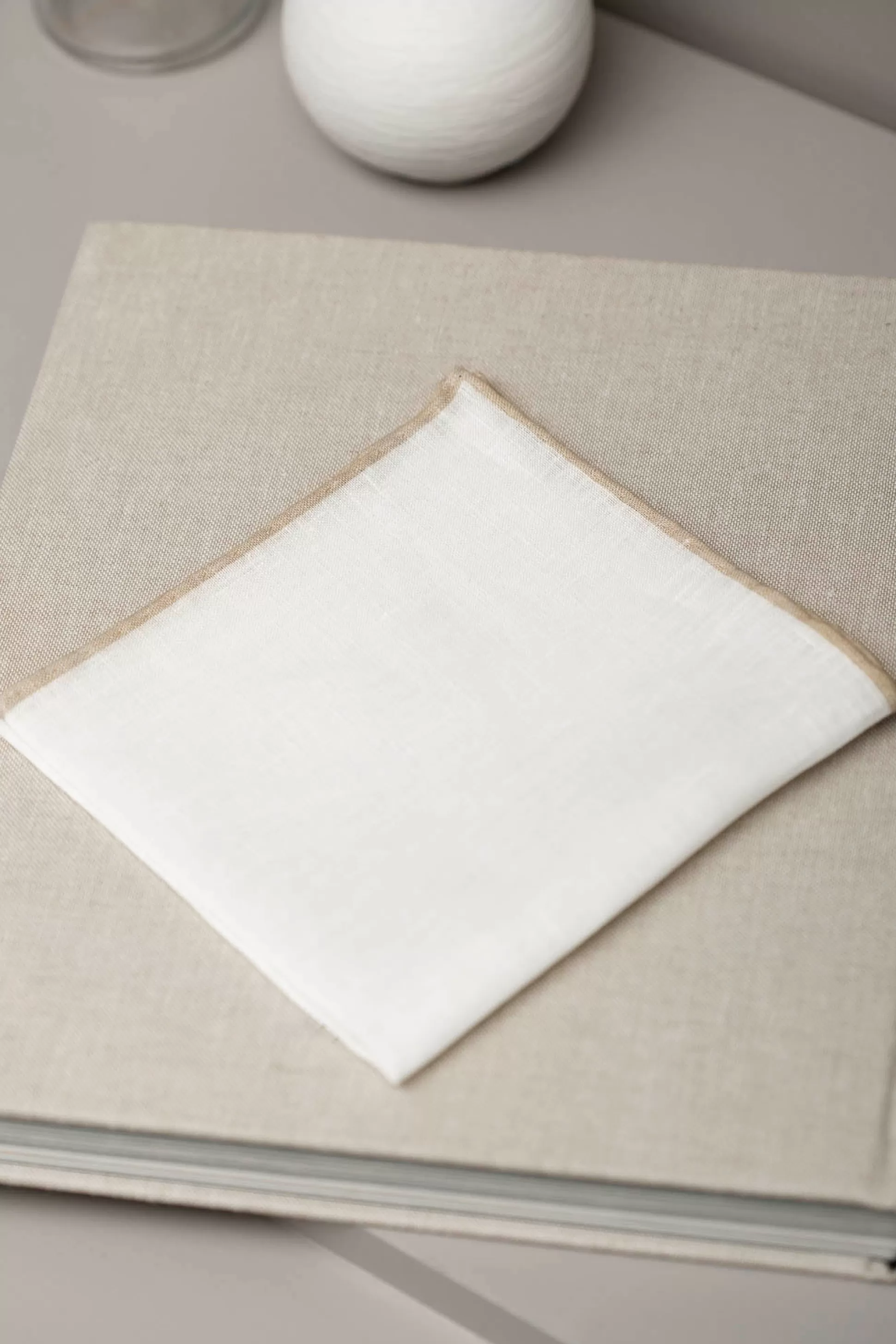 White/Beige Linen Pocket Square - Made In Italy | Pini Parma Hot