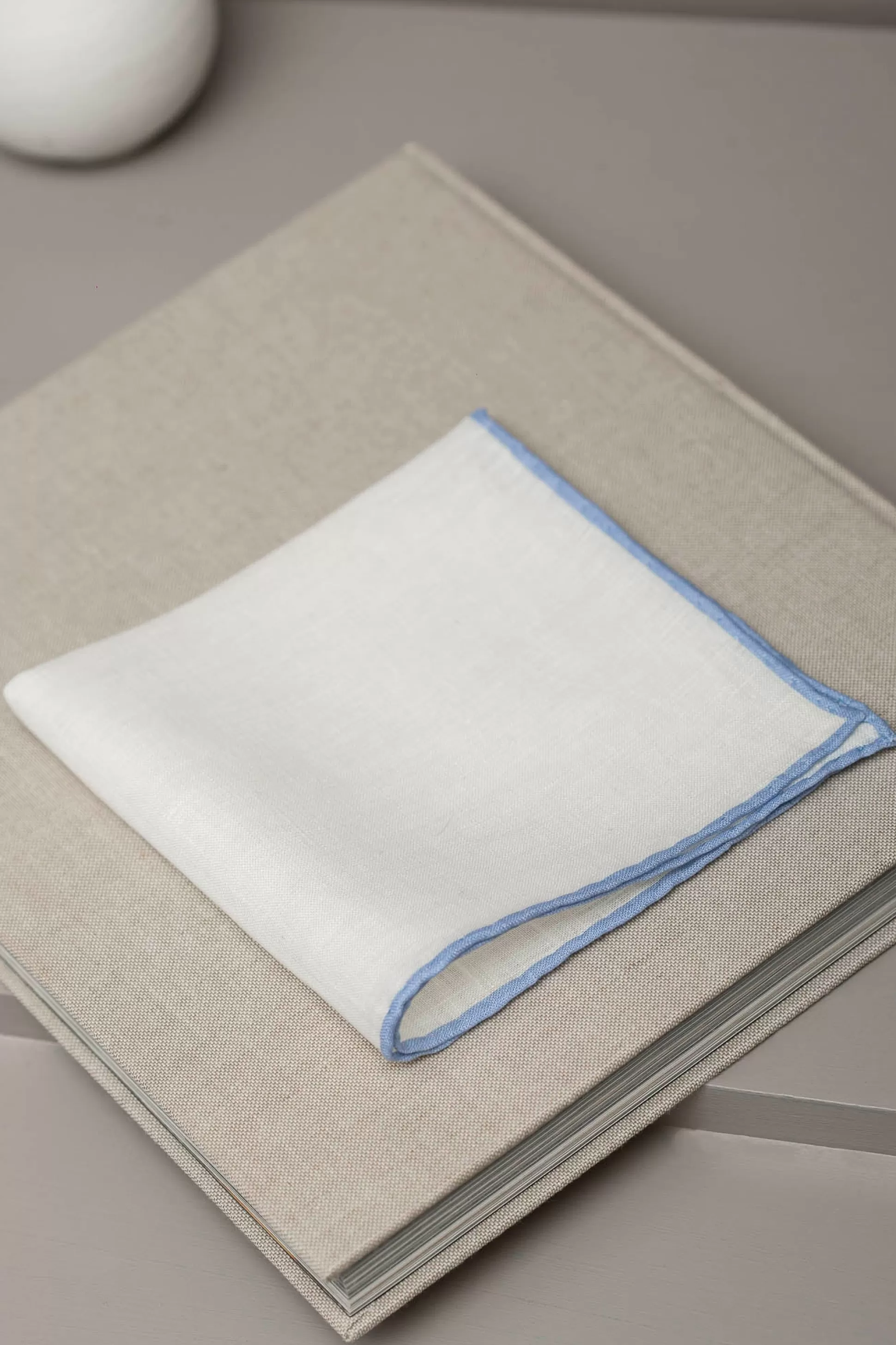 White/Light Blue Linen Pocket Square - Made In Italy | Pini Parma Clearance